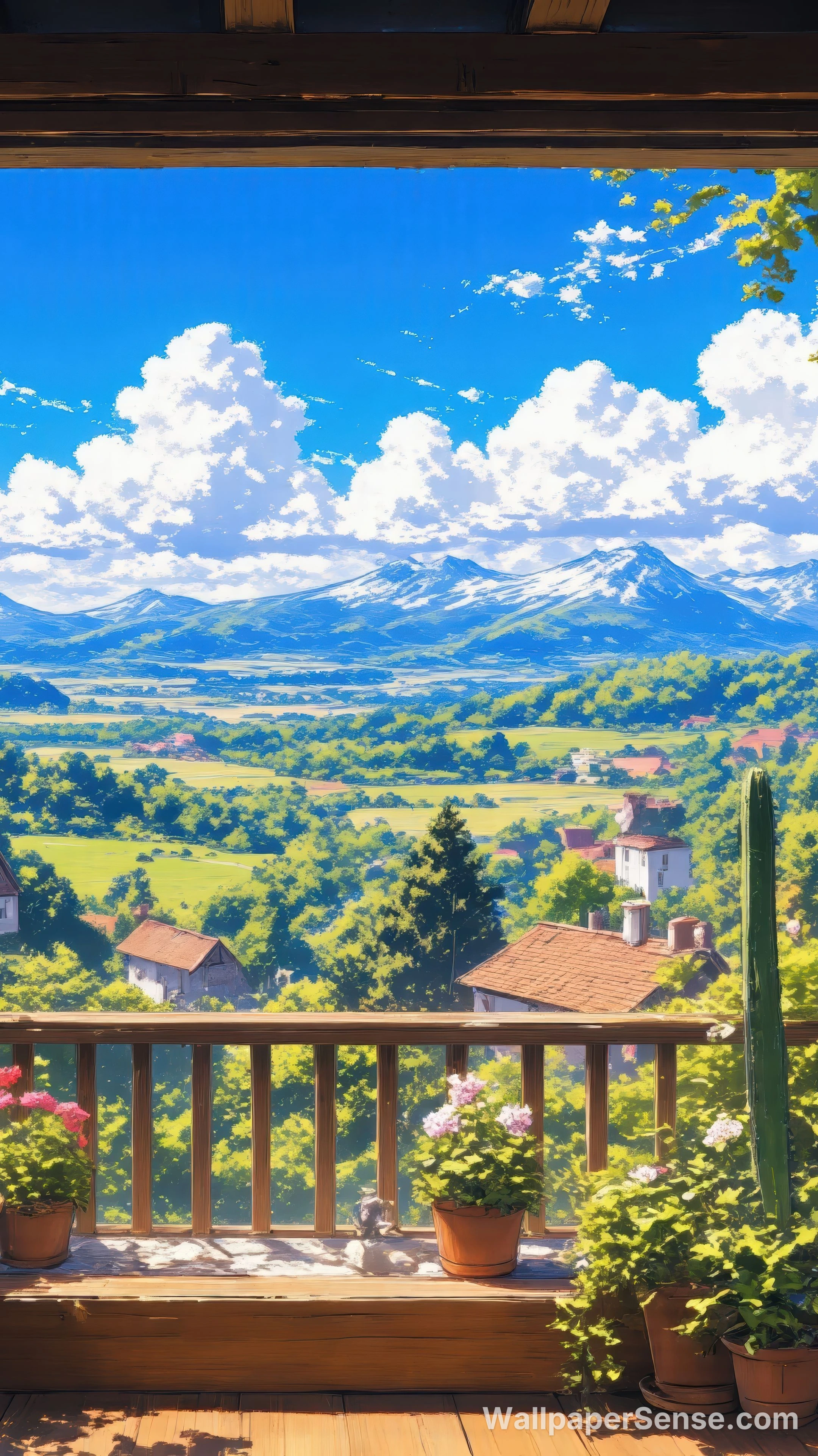 Anime vesnice v horách 8K Ultra HD mobilní pozadí