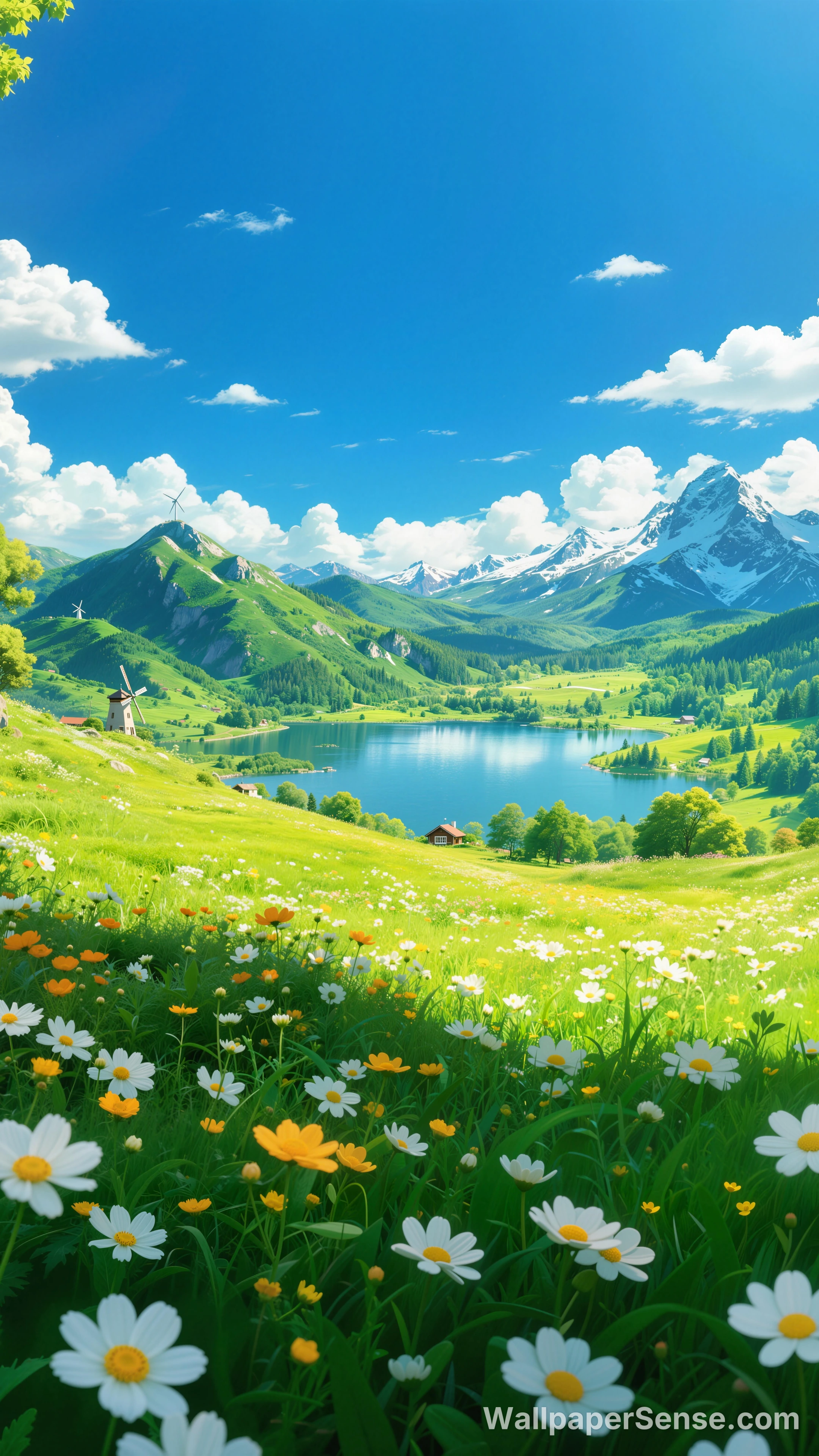 Alpine Blomsterdal 8K-skrivebordsbaggrund