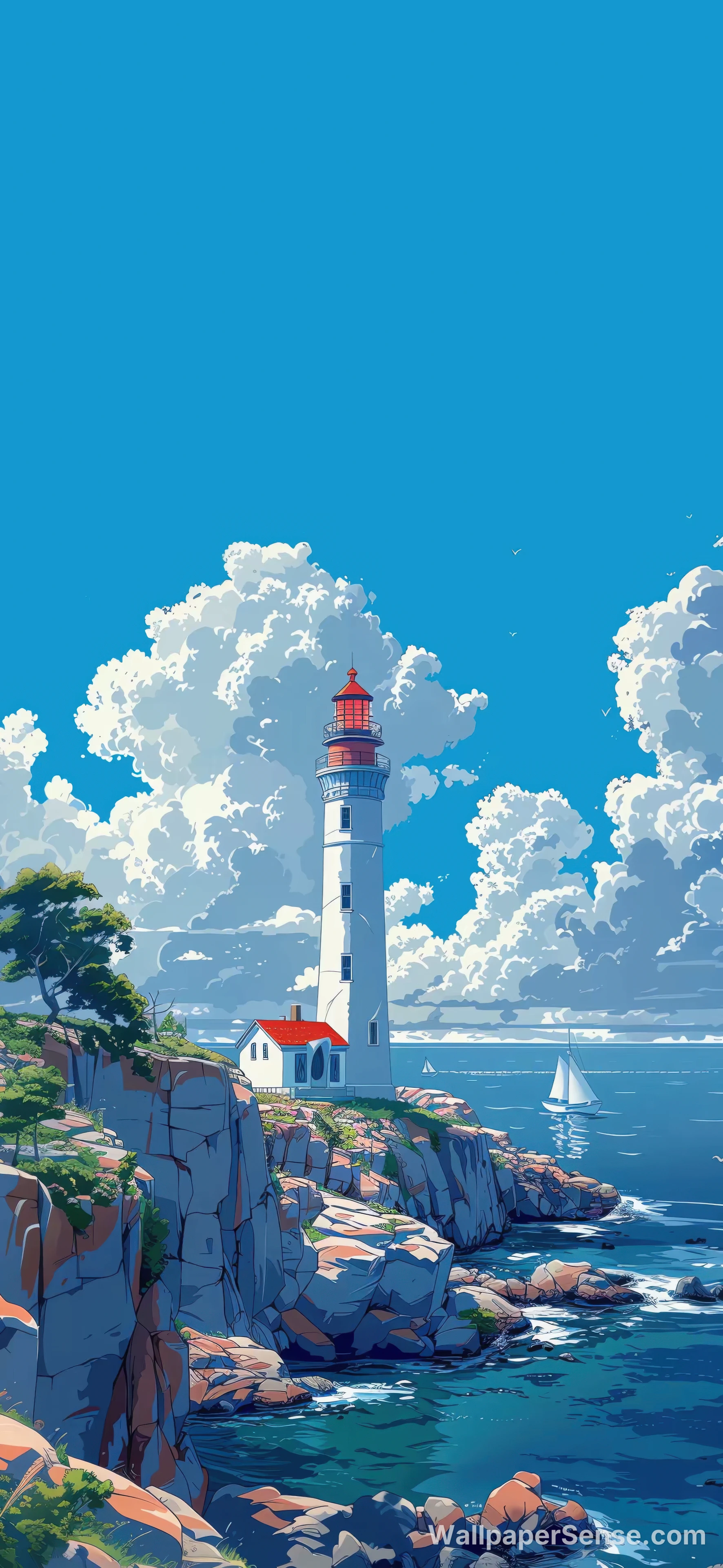 Anime-Kuestenleuchtturm 8K Ultra-HD Handy-Wallpaper