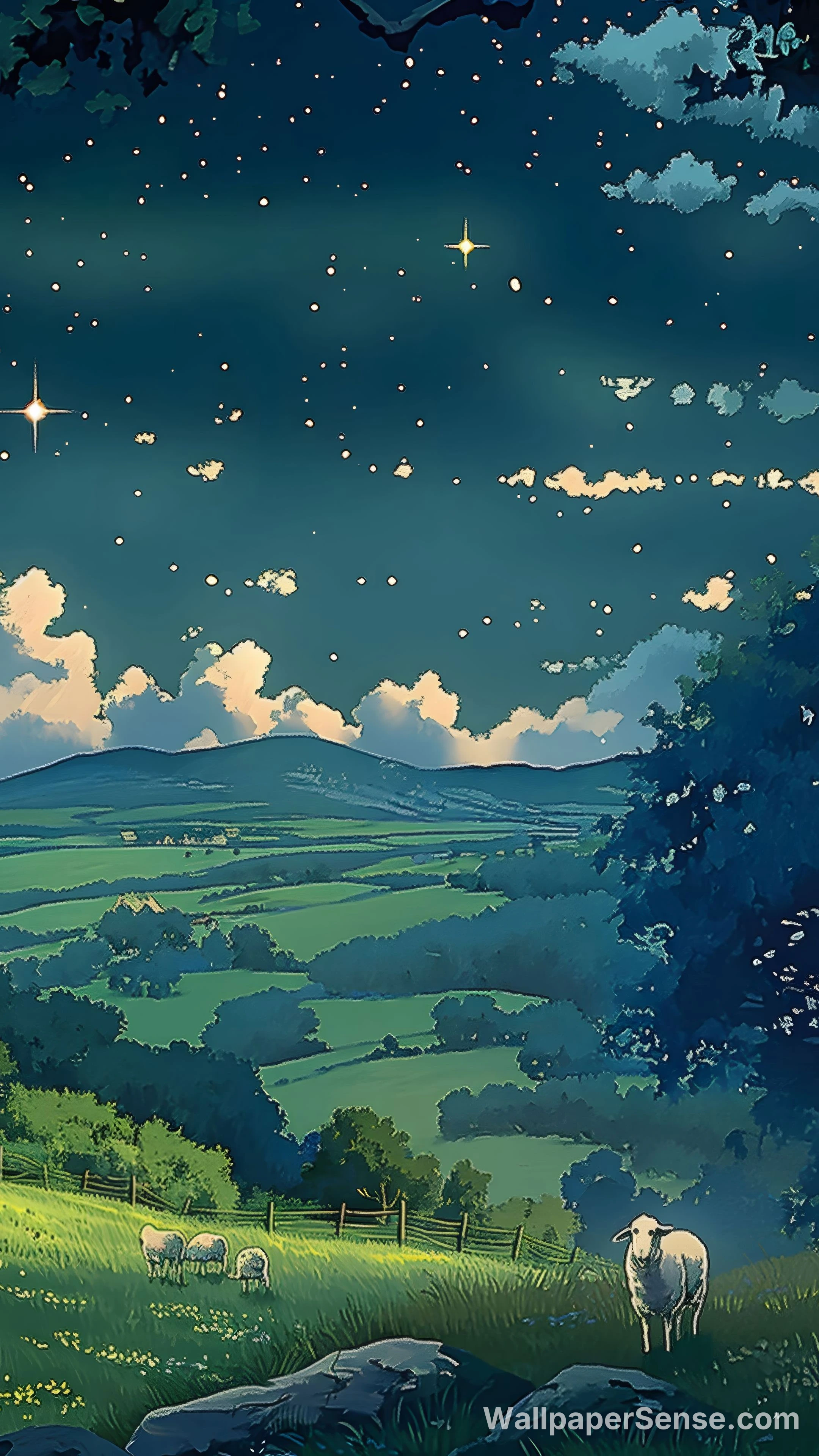 Healing Night Sky Prairie 8K Mobile Wallpaper
