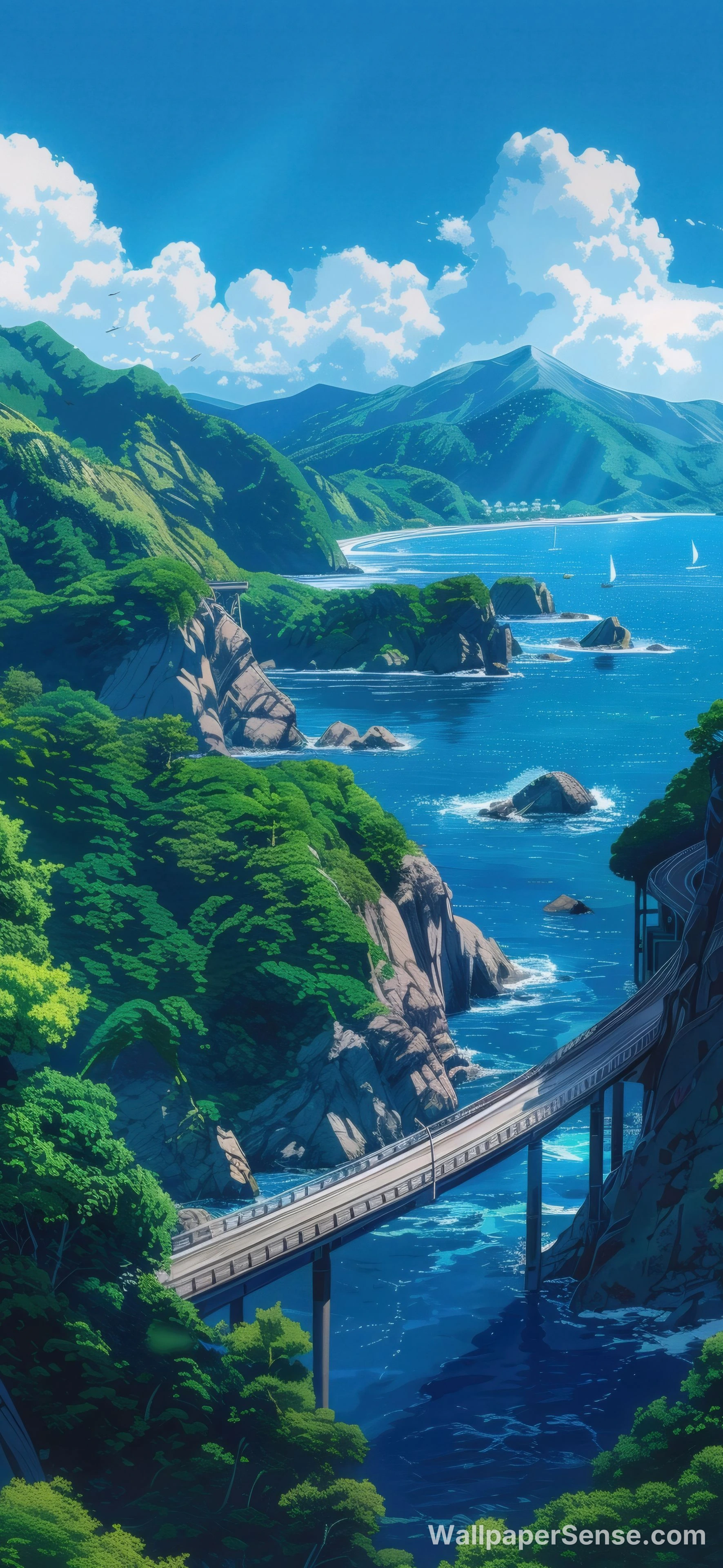 Japanese Coastal Bridge 8K Ultra HD Phone Wallpaper