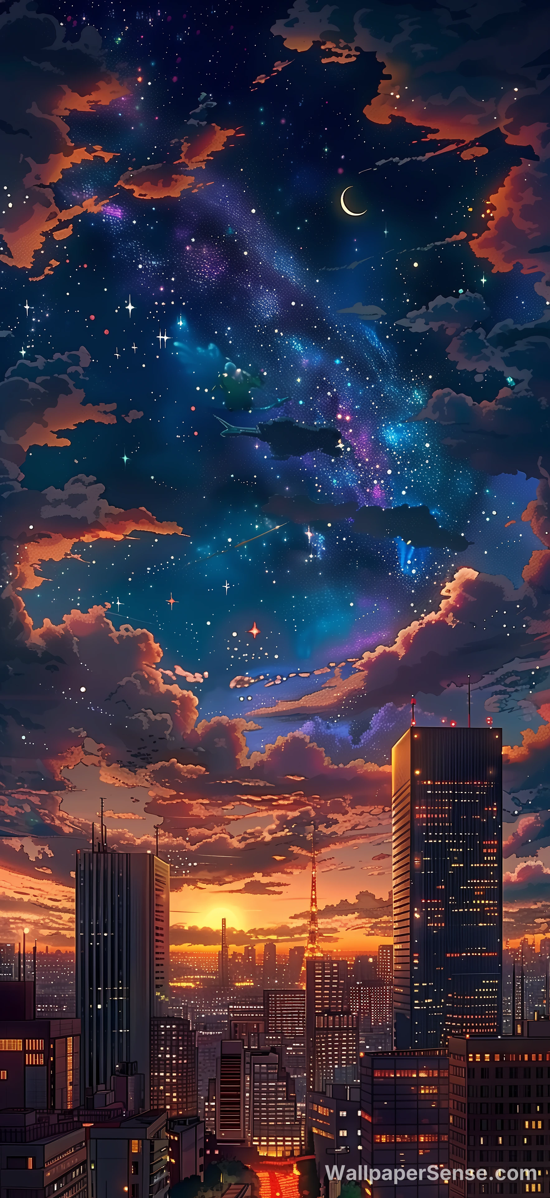 Siber Şehir Gece Gökü 8K Masaüstü Duvar Kağıdı - Premium wallpaper in 4416x9600 resolution
