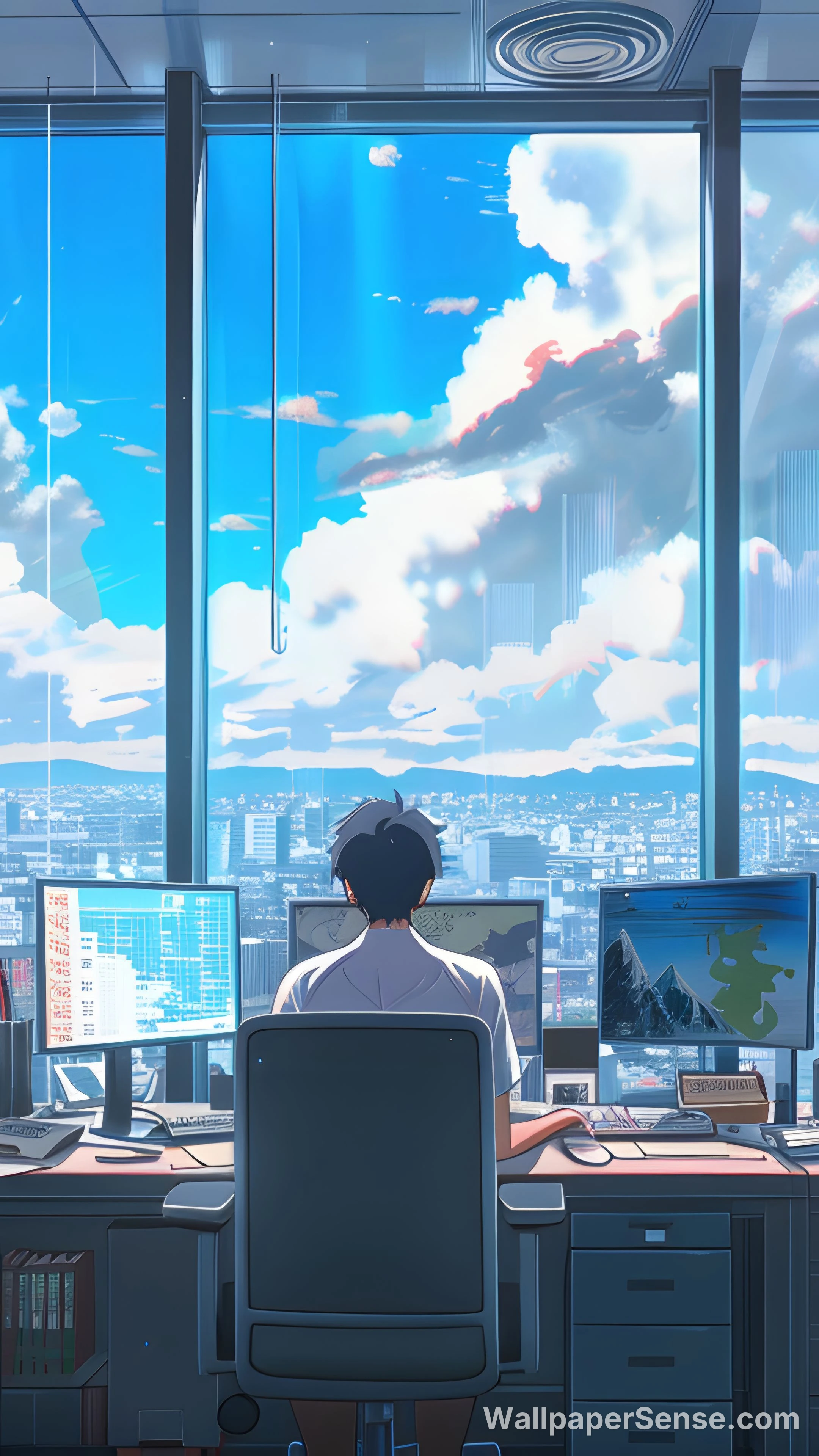 Pared de oficina en estilo anime 8K Ultra HD para teléfono