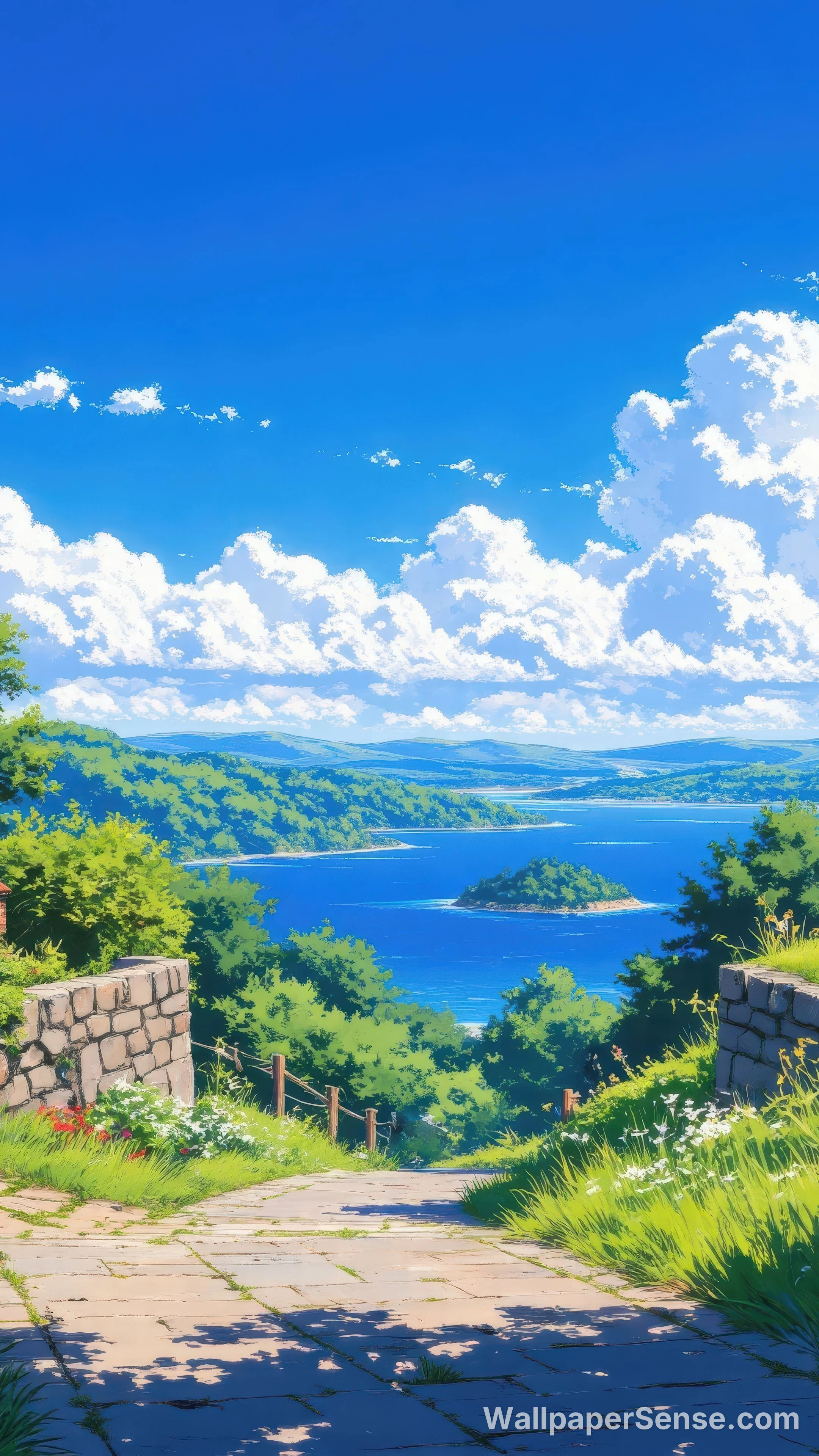 吉卜力风格湖畔小径 8K超高清手机壁纸 - Premium wallpaper in 2880x5120 resolution