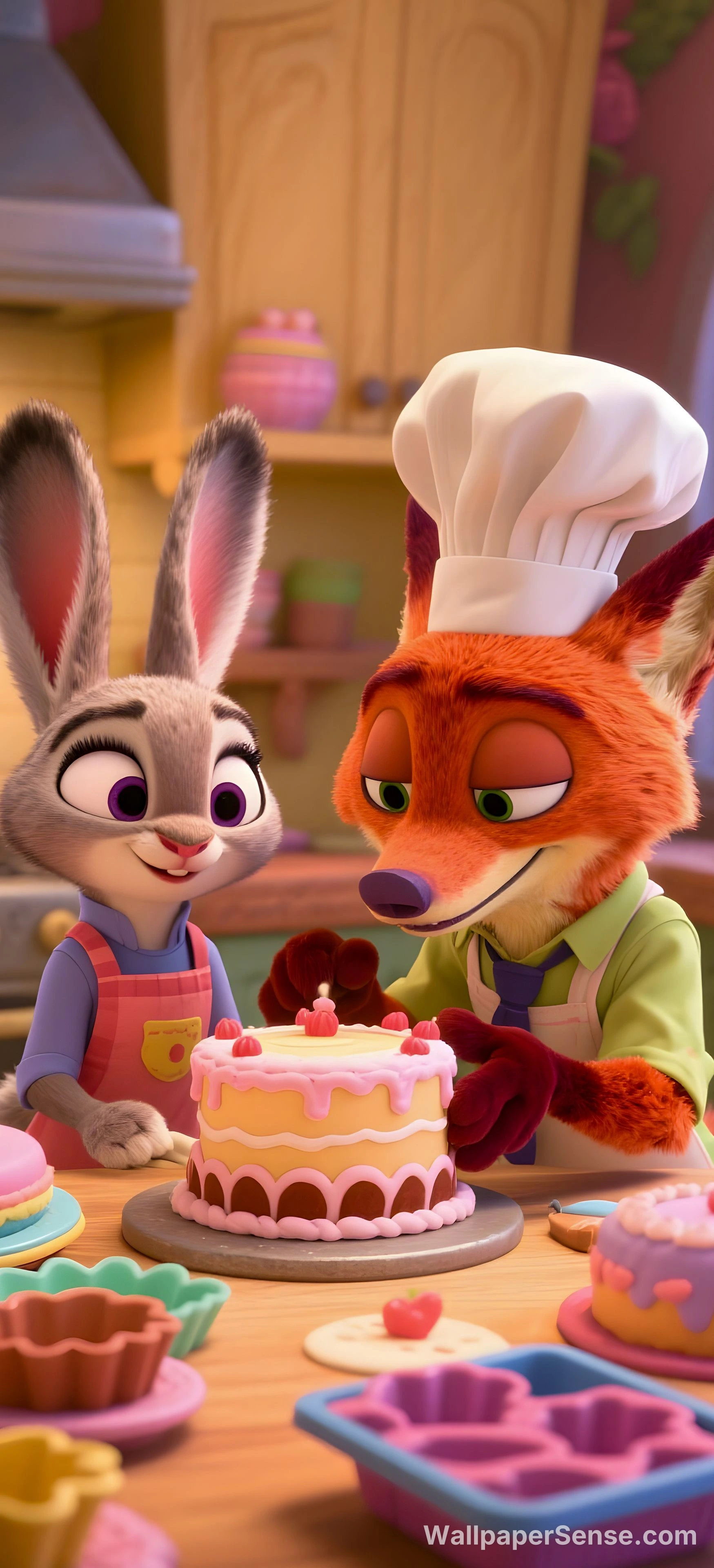 Zootopia-kon och räv bakar kakor 8K Ultra HD-mobilbakgrund