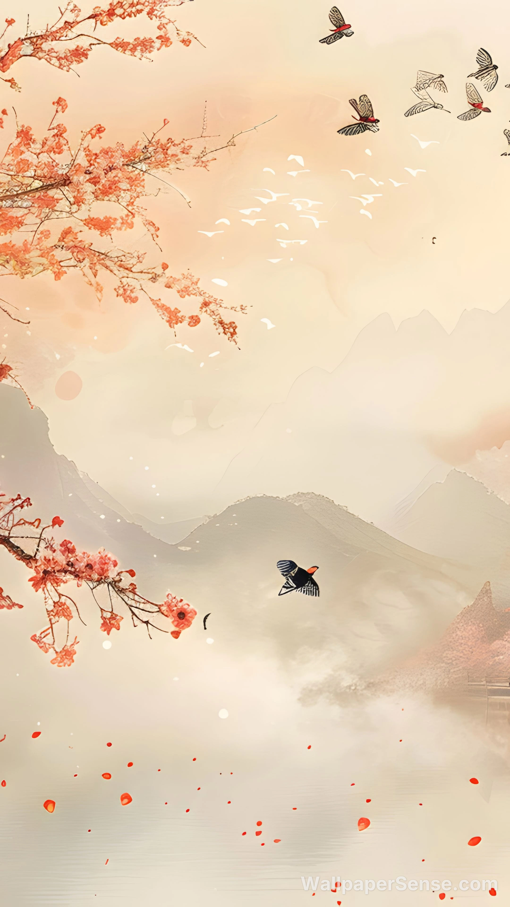 Chinese Style Cherry Blossom Mountain Landscape 8K Desktop Wallpaper