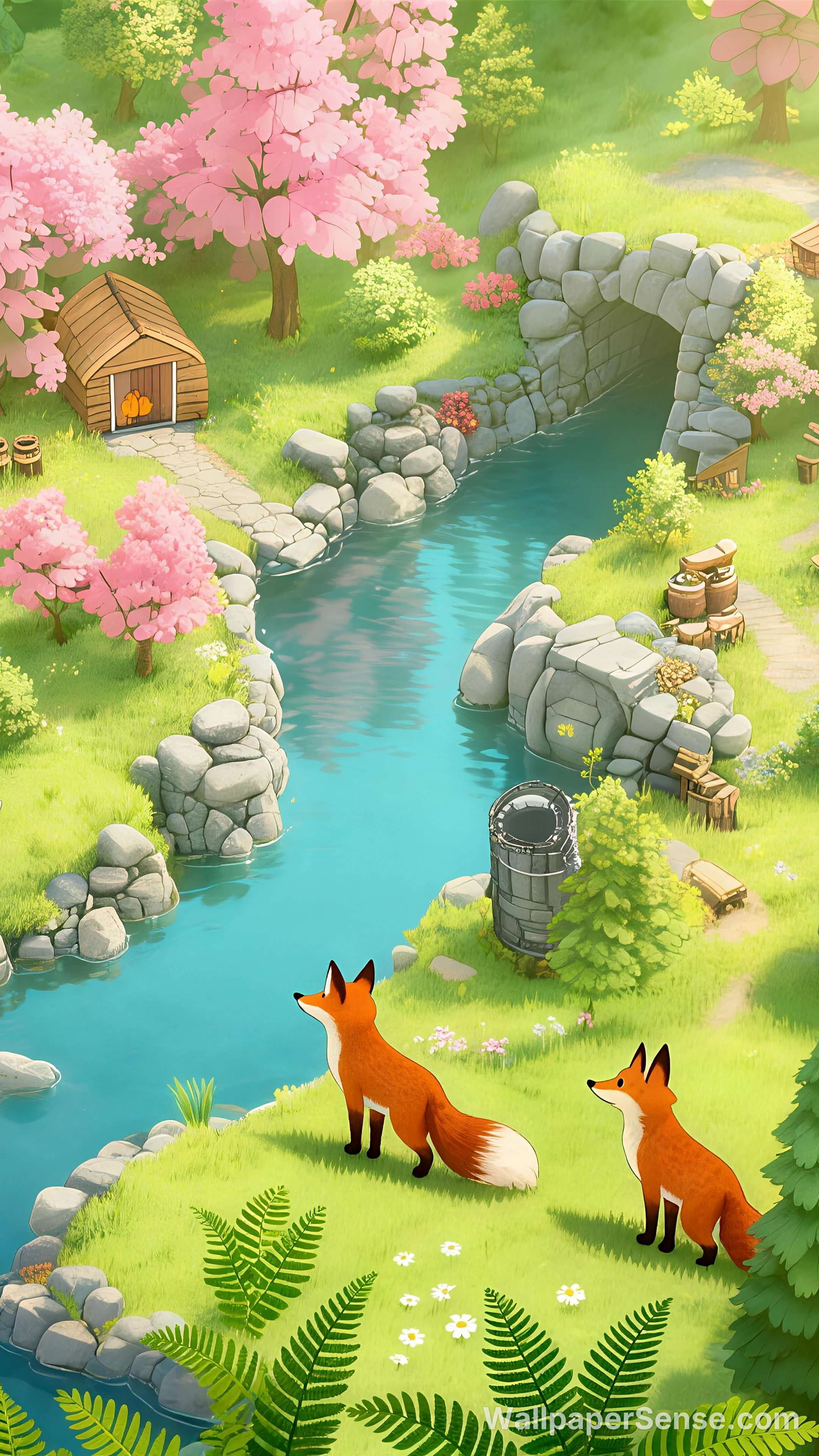 Japanese Rustic Foxes 4K Desktop Wallpaper