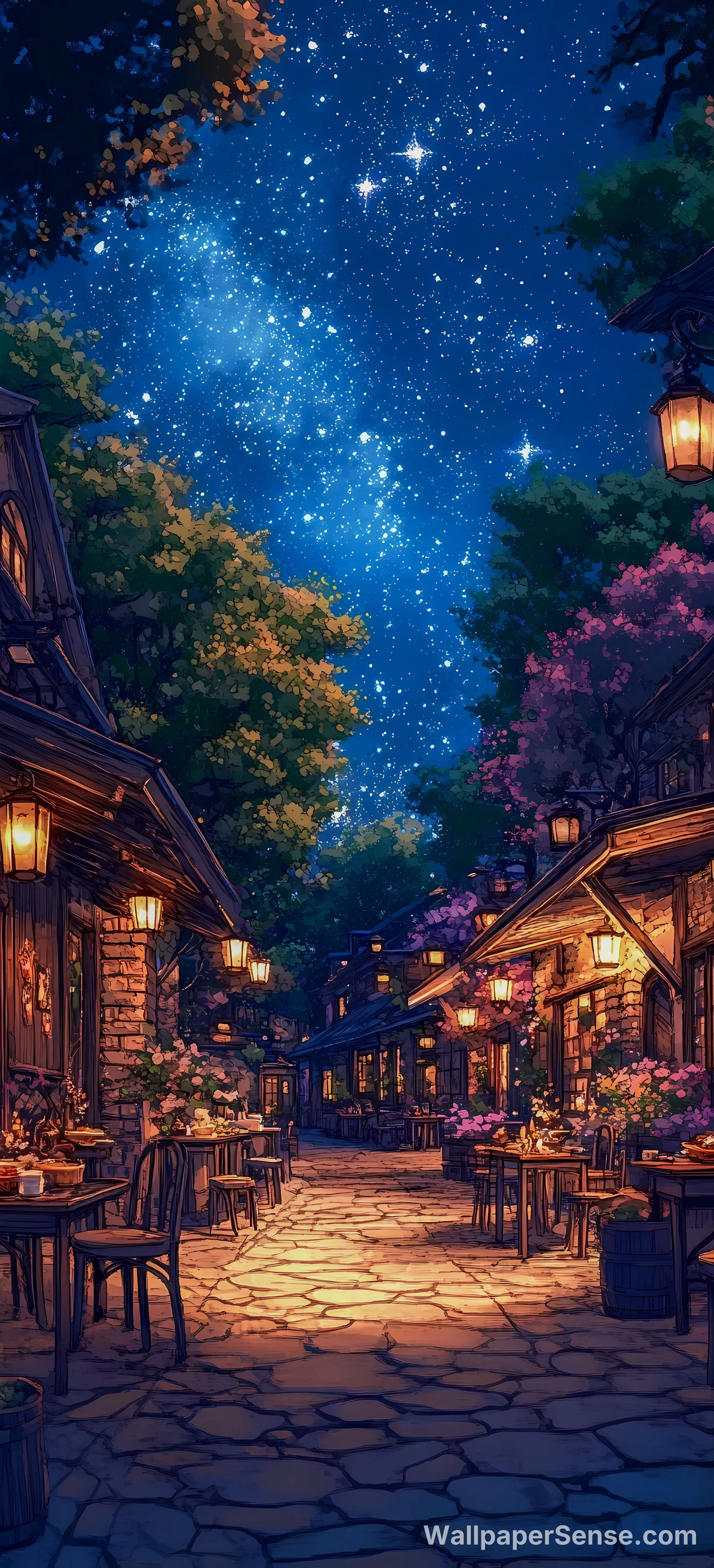 动漫村庄夜空 8K 超高清手机壁纸