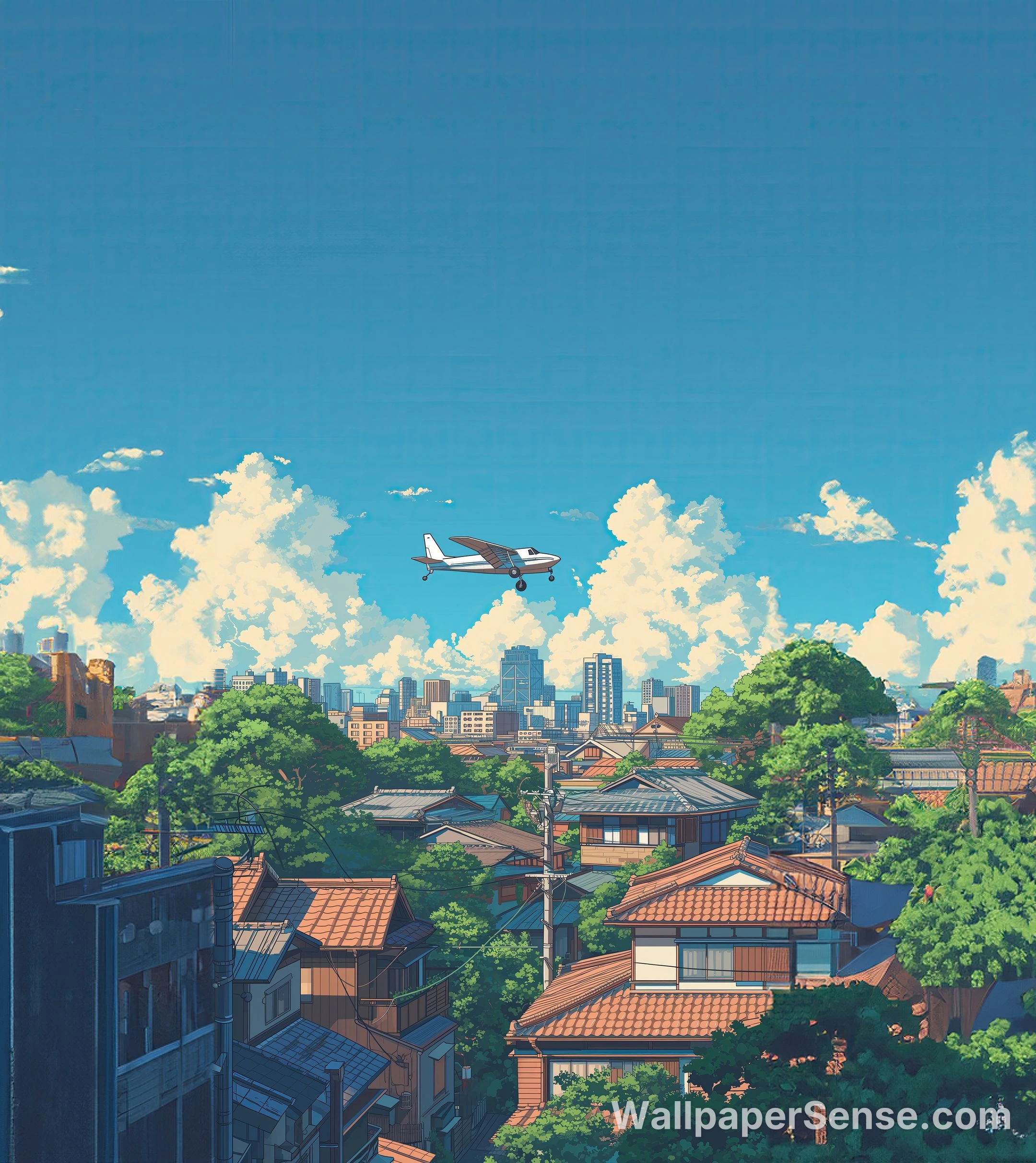 Japonská městská památková zóna s letadlem 8K Ultra HD mobilní pozadí