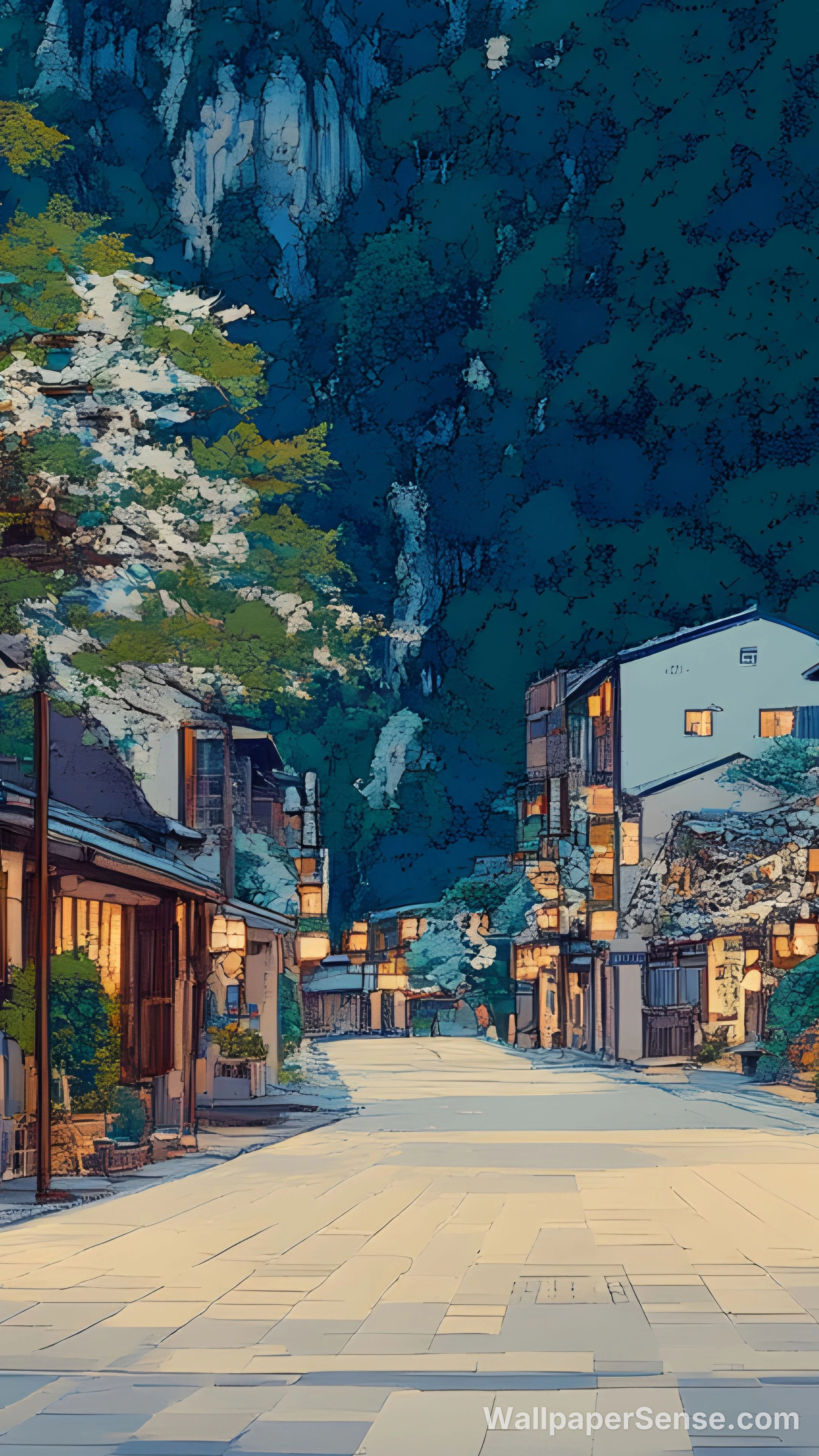 Japonská vesnická ulice 8K Ultra HD mobilní pozadí