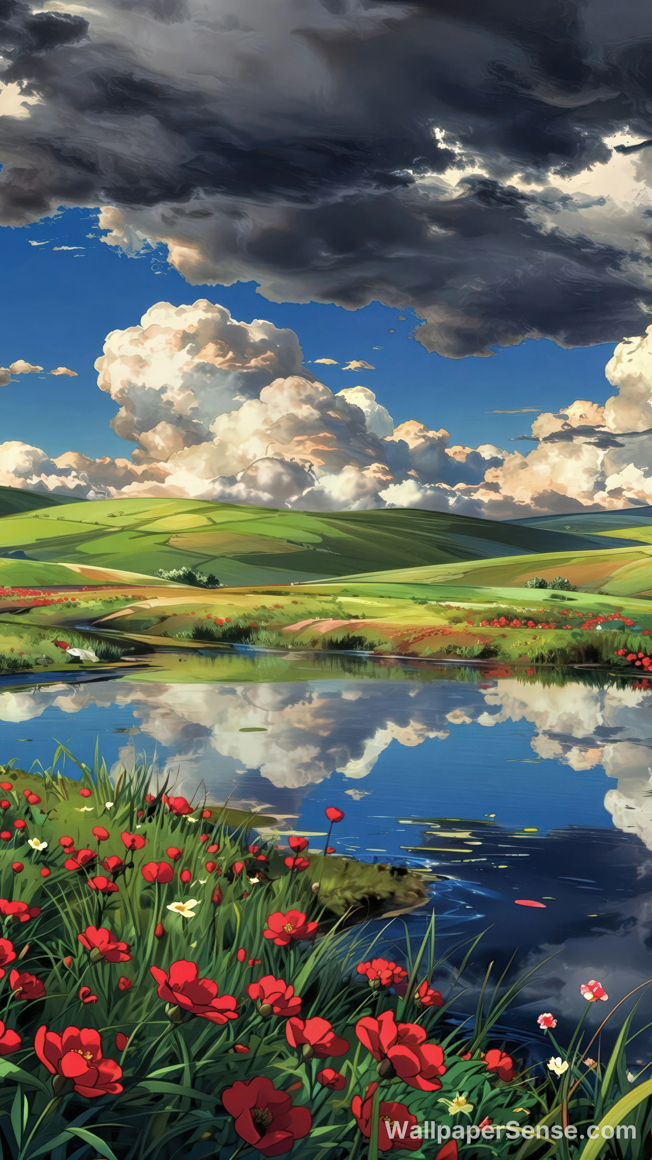 Anime letní louka 8K Ultra HD mobilní pozadí