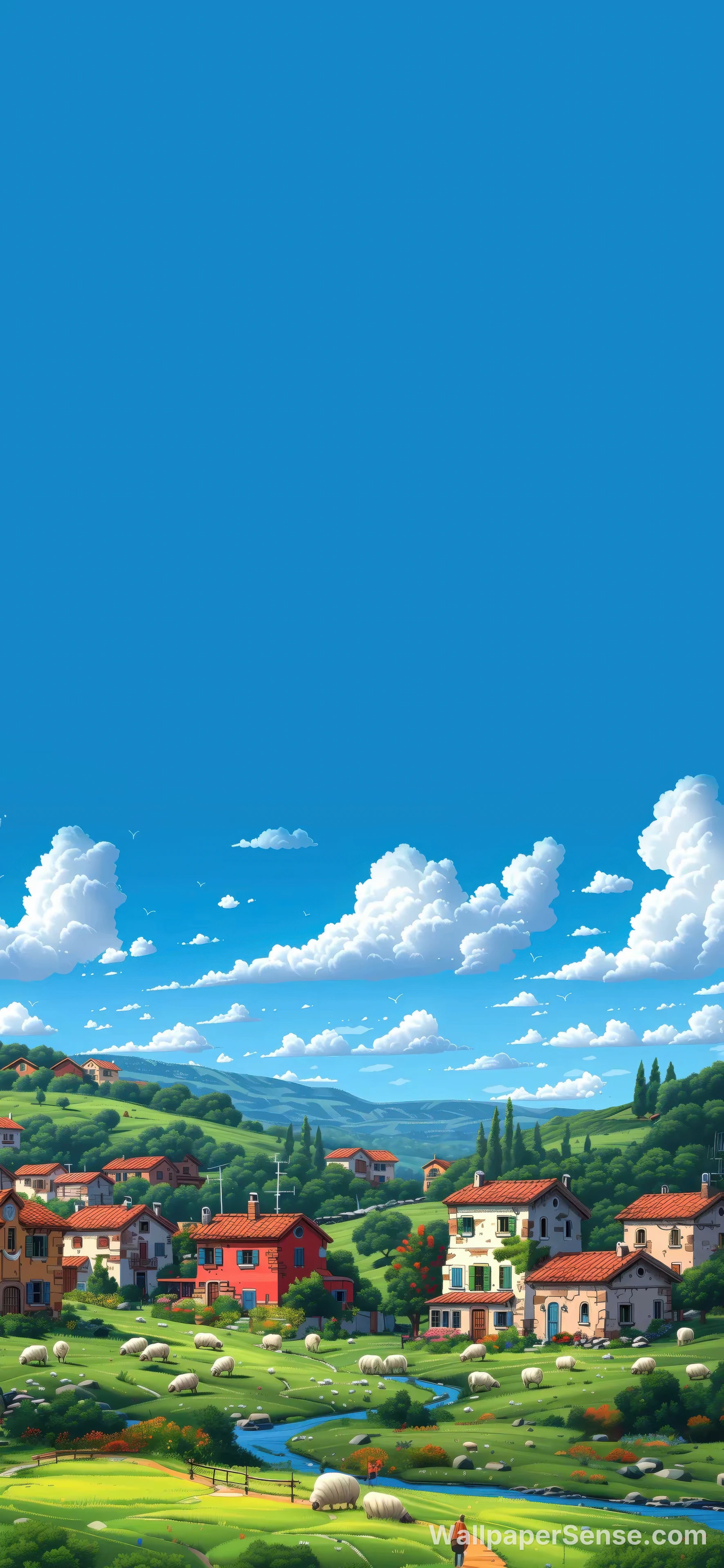 Anime Village Landscape 8K Ultra HD Phone Wallpaper