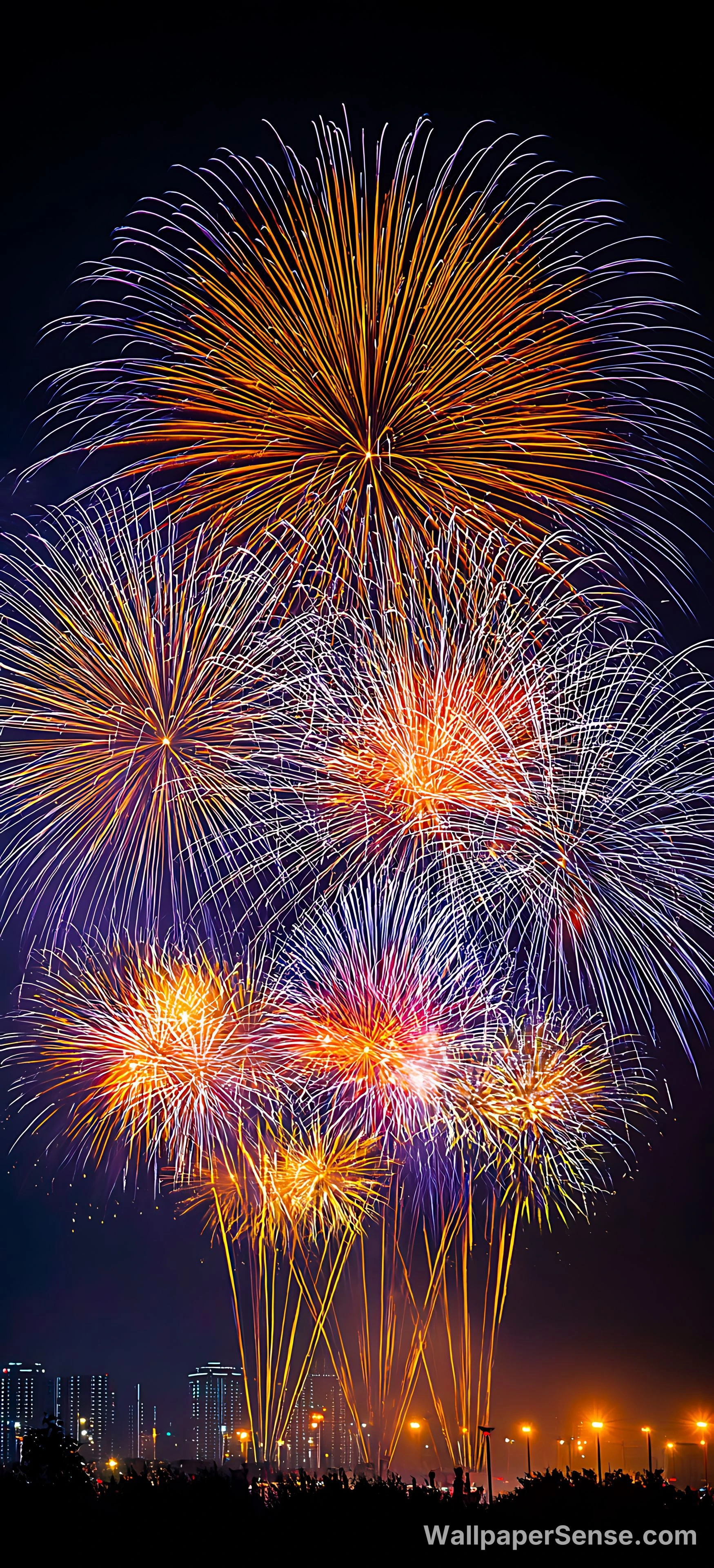 Fond d'écran 8K de ciel nocturne avec feux d'artifice festifs