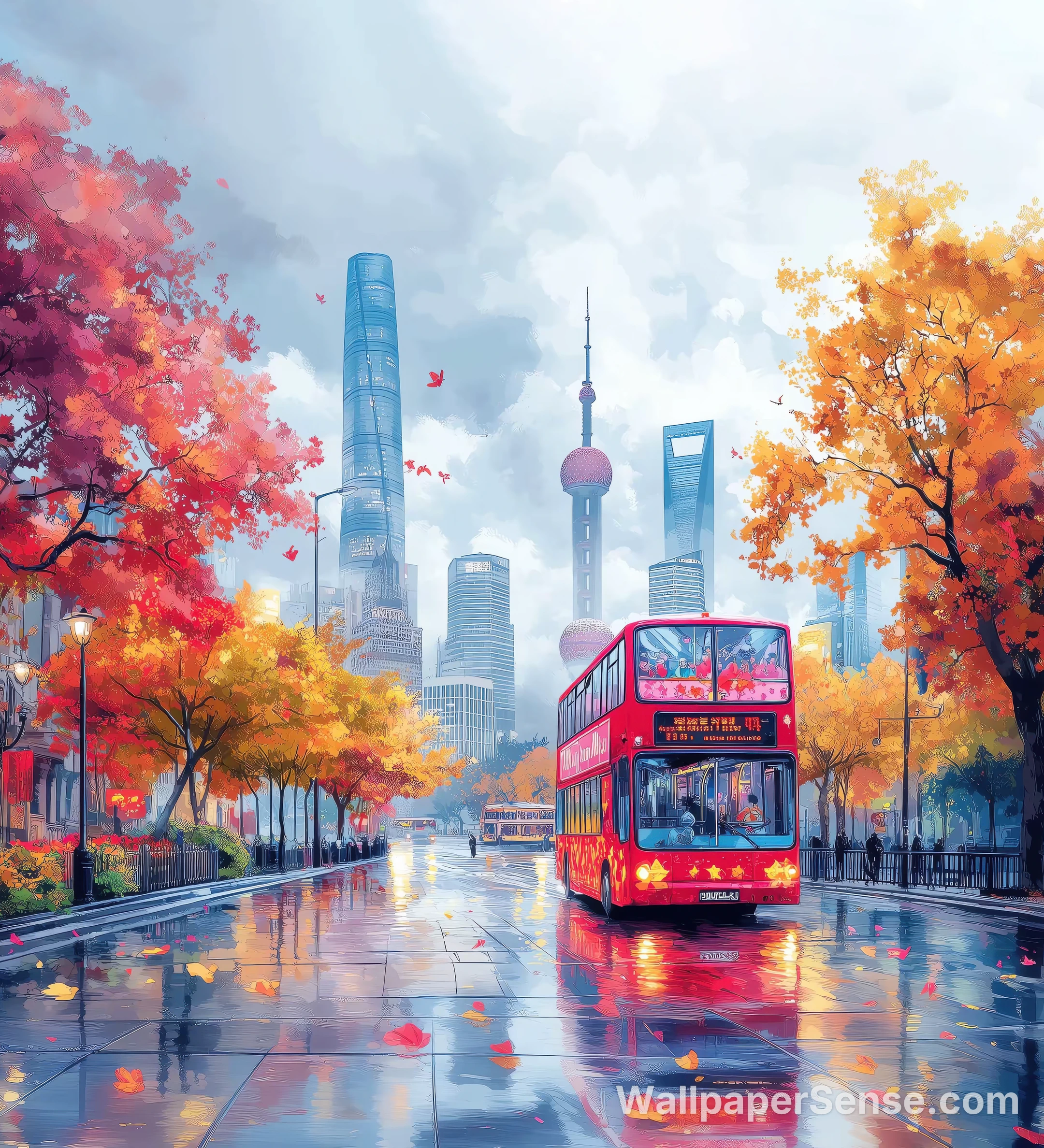 Městská podzimní obloha Shanghaje 4K mobilní pozadí