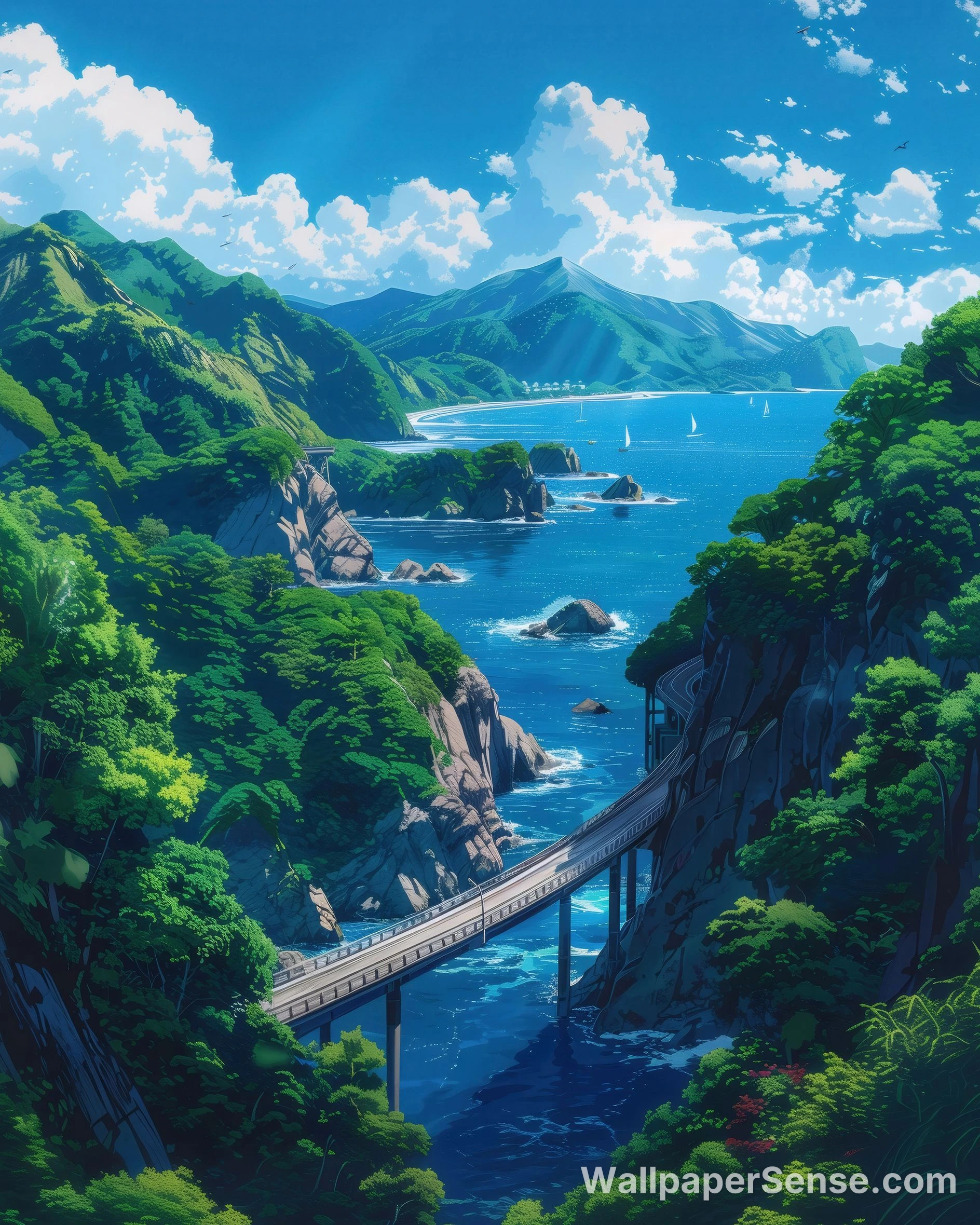 Japanese Coastal Bridge 4K Phone Wallpaper