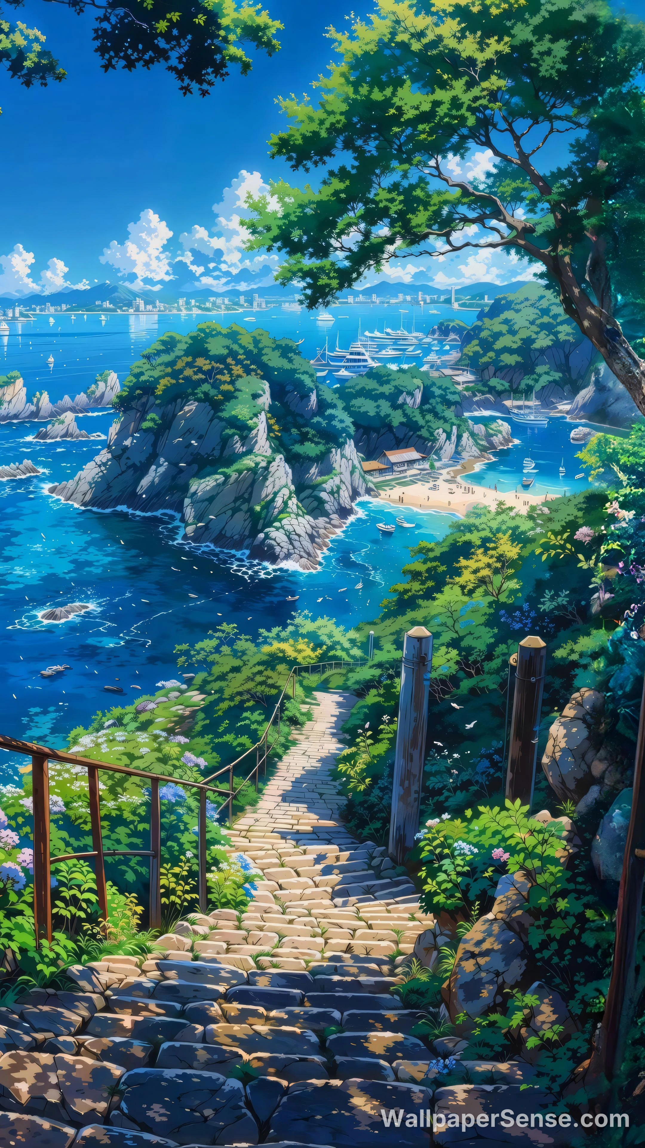 Japansk anime-kyst 8K ultra HD baggrundsbillede