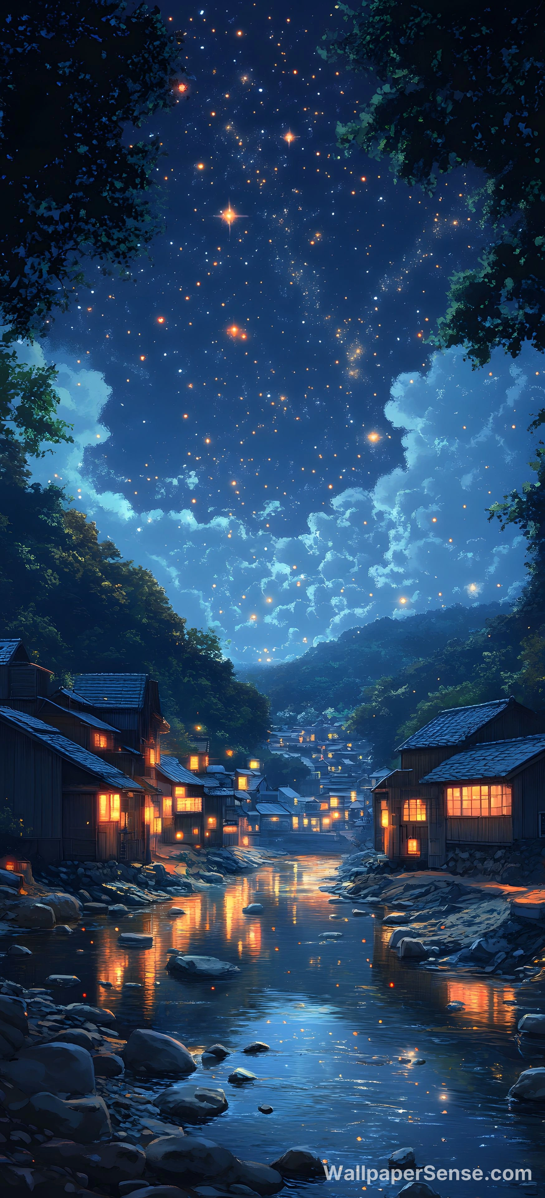 日本村庄夜景 4K 8K 超高清壁纸合集 - 日本山村夜景溪流 8K超高清手机壁纸