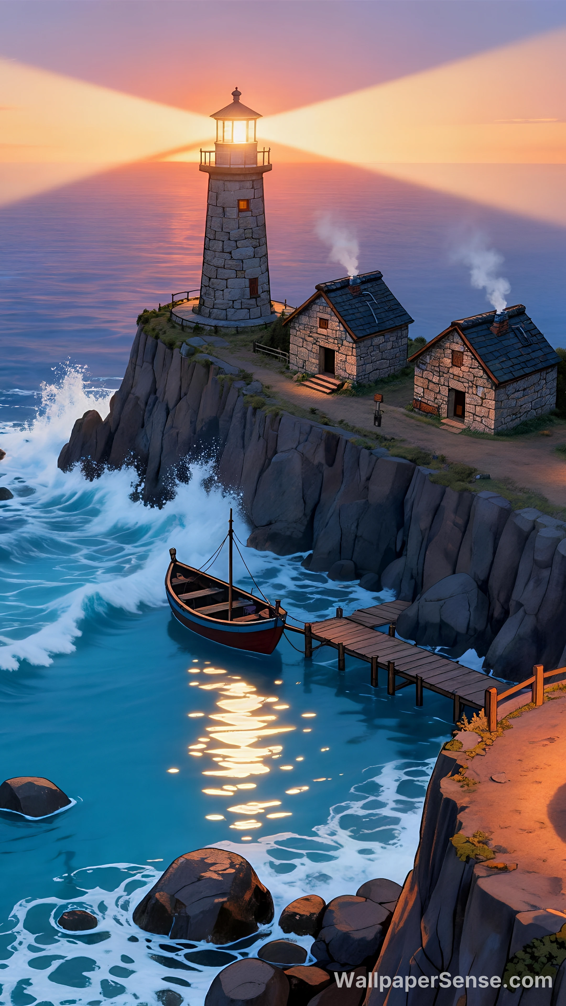 Cartoon-Style Lighthouse Coast 4K Desktop Wallpaper