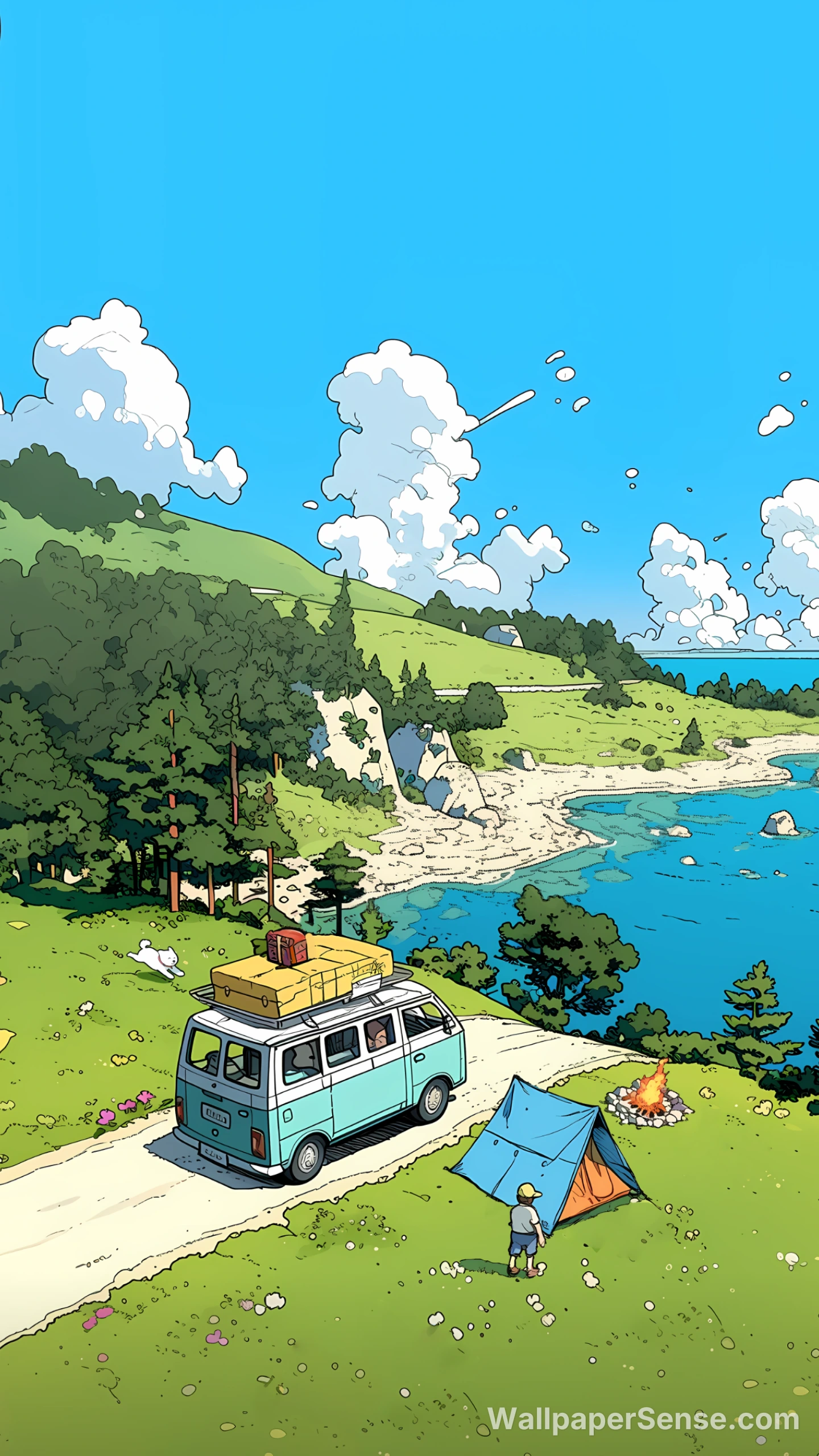 Anime kamperen scène 4K telefoon achtergrond