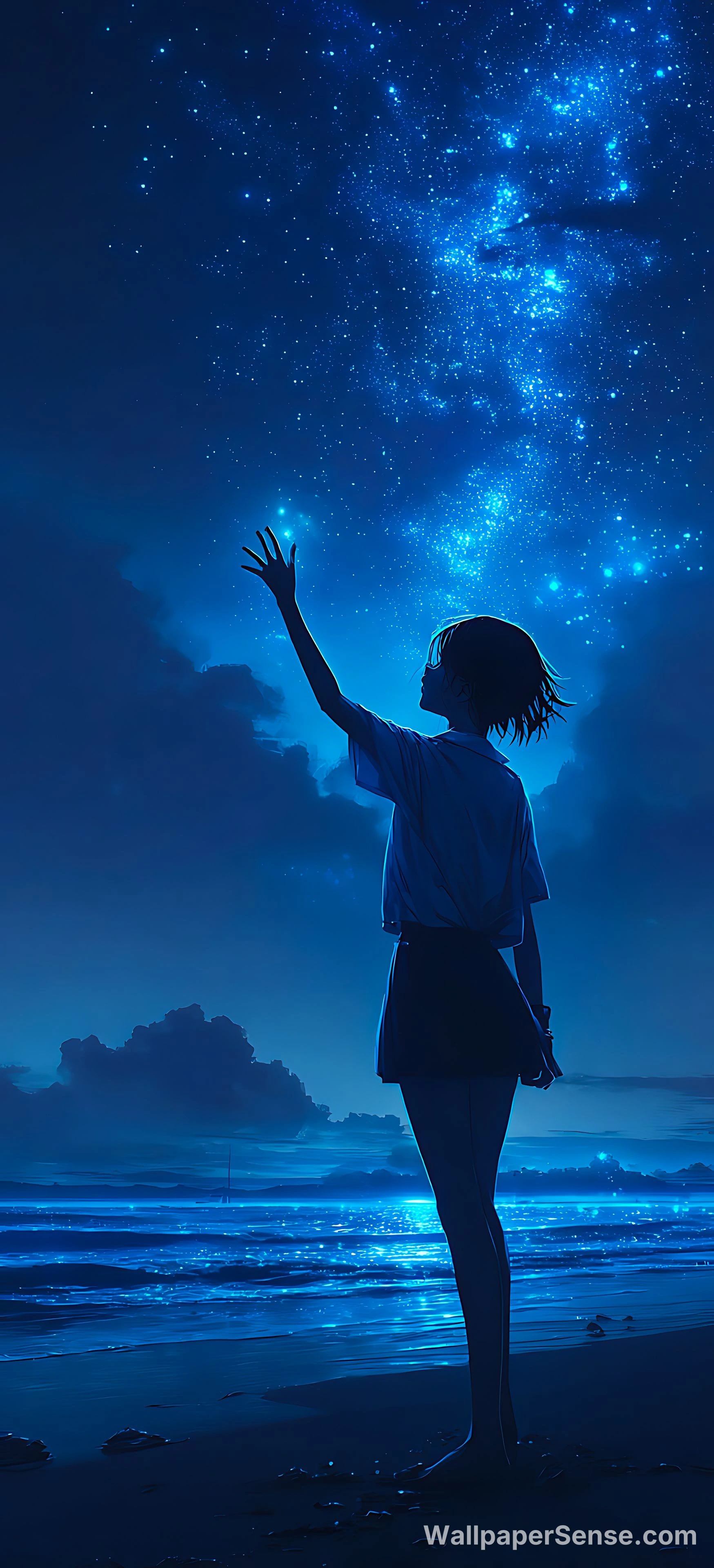 Starry Night Beach Ocean Sky 8K Ultra HD Wallpaper Collection - Anime Sterrenhemel Strand 8K Ultra HD Telefoon Wallpaper