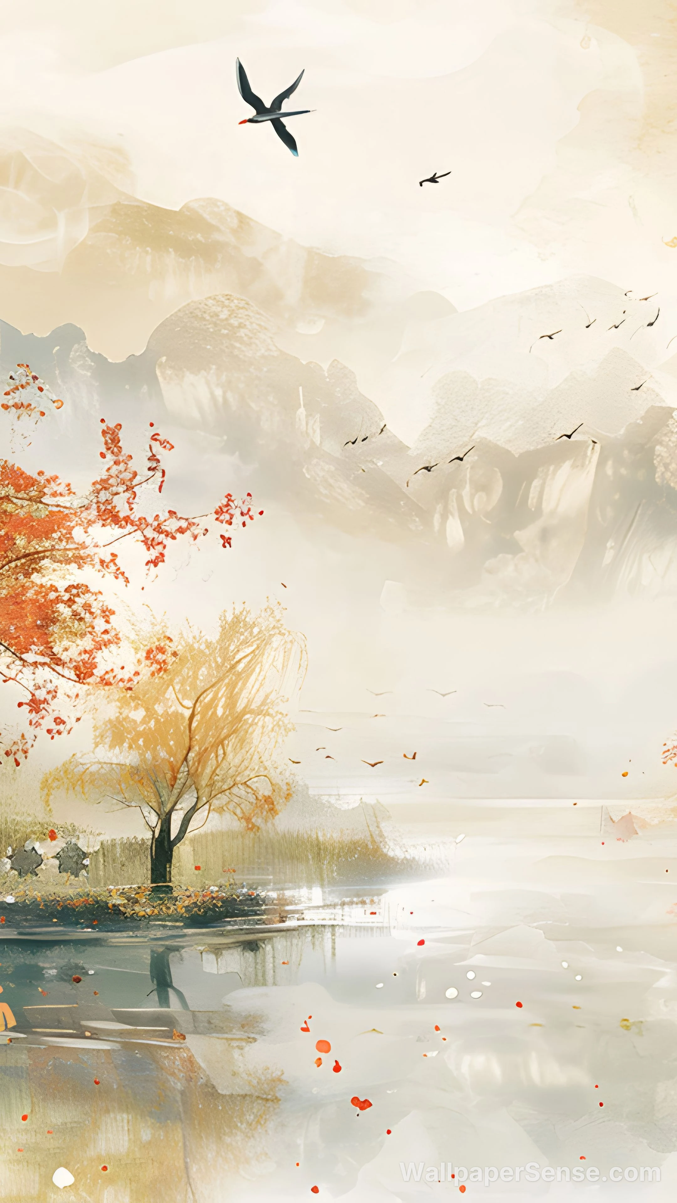Chinese Style Autumn Landscape Mountain Lake 8K Desktop Wallpaper