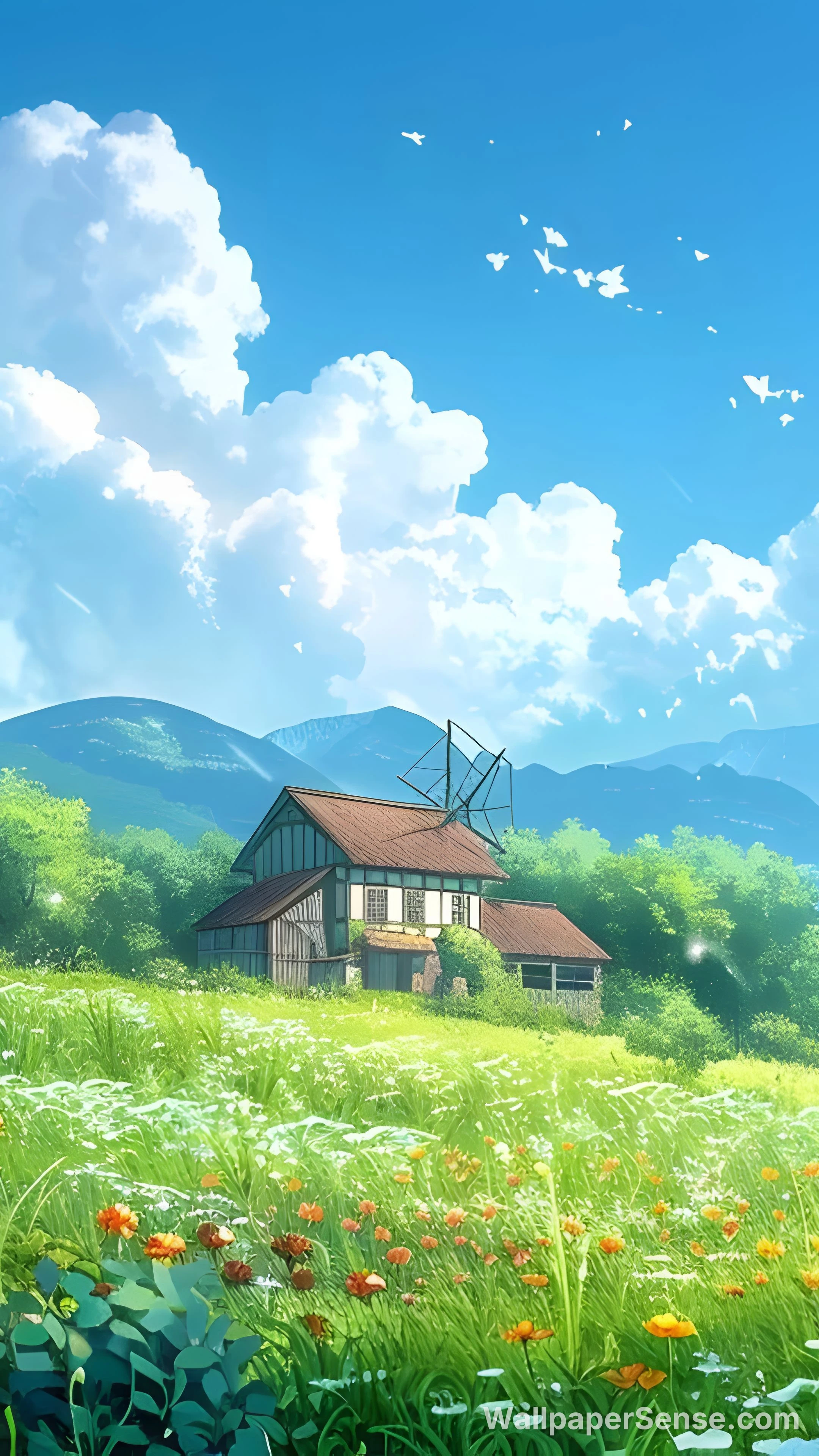 Japanese-Style Cottage in Verdant Hills 8K Desktop Wallpaper