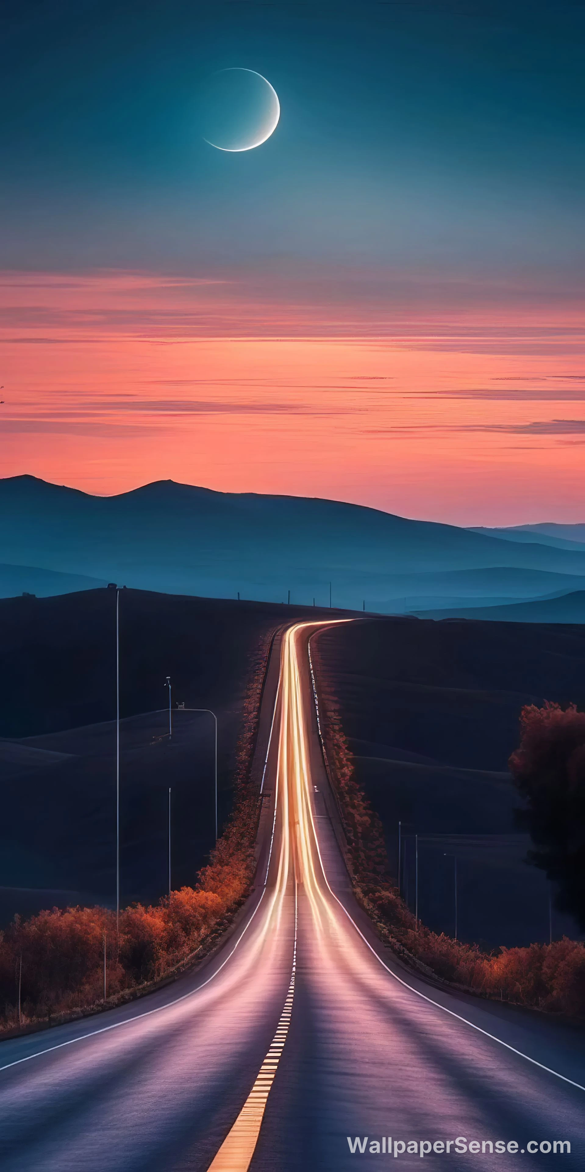 Minimalistická silnice v západu slunce 8K ultra HD mobilní pozadí