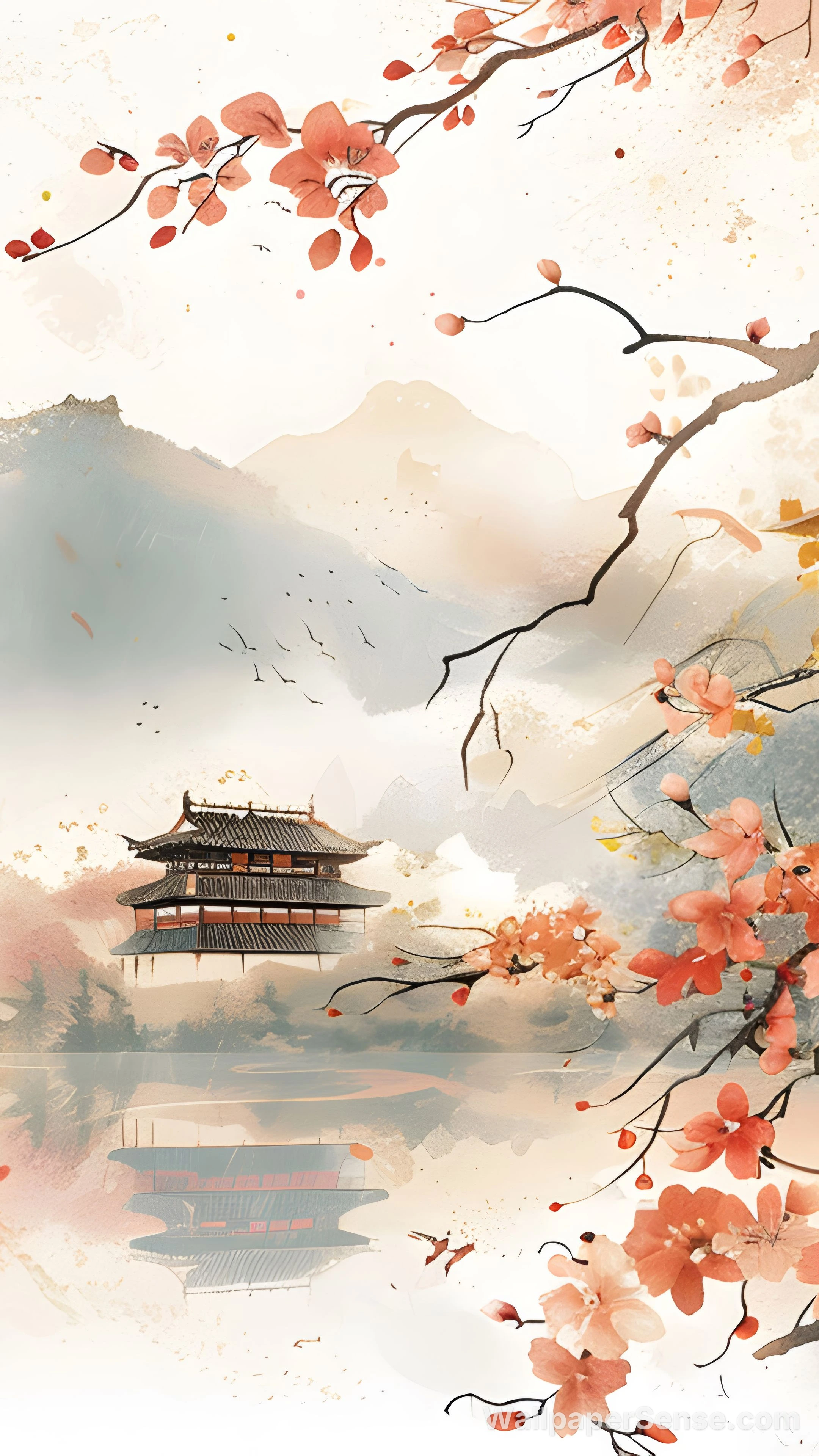 Chinese Style Cherry Blossom Ancient Pavilion 8K Desktop Wallpaper