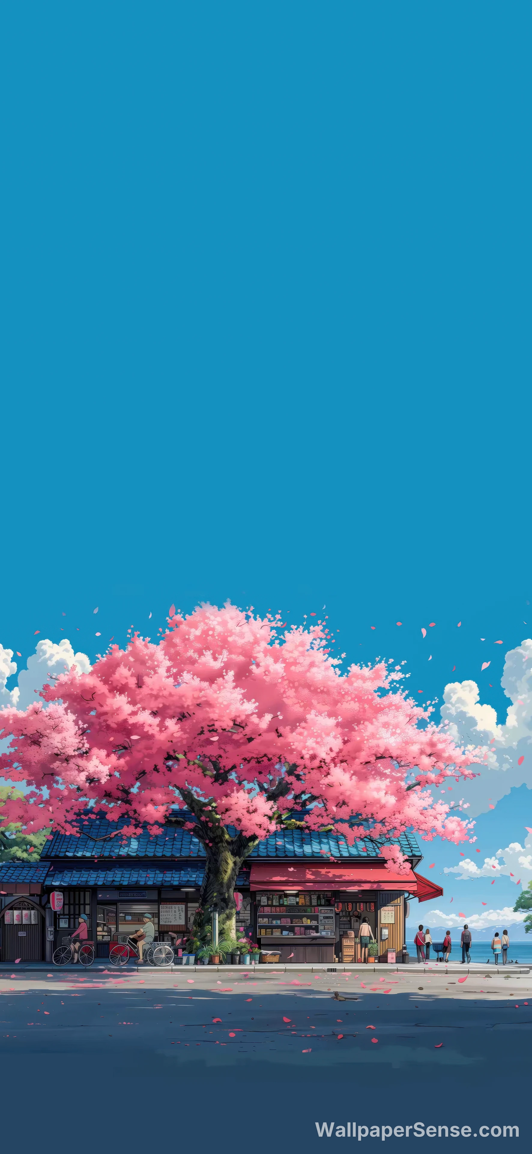 Japonský strom červených květů 8K ultra HD mobilní pozadí