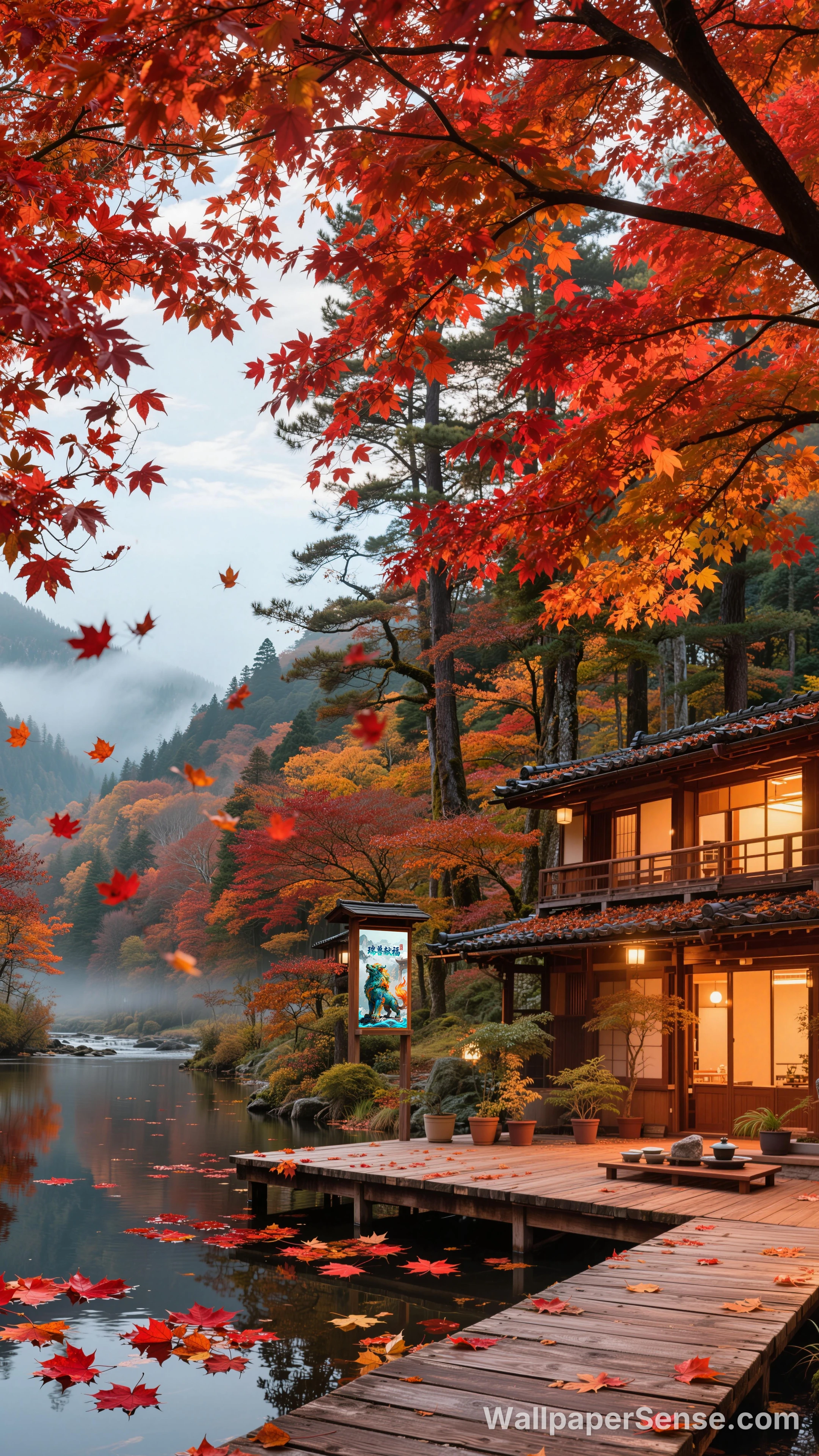Japansk have med ahornblade – 8K-skrivebordsbaggrund