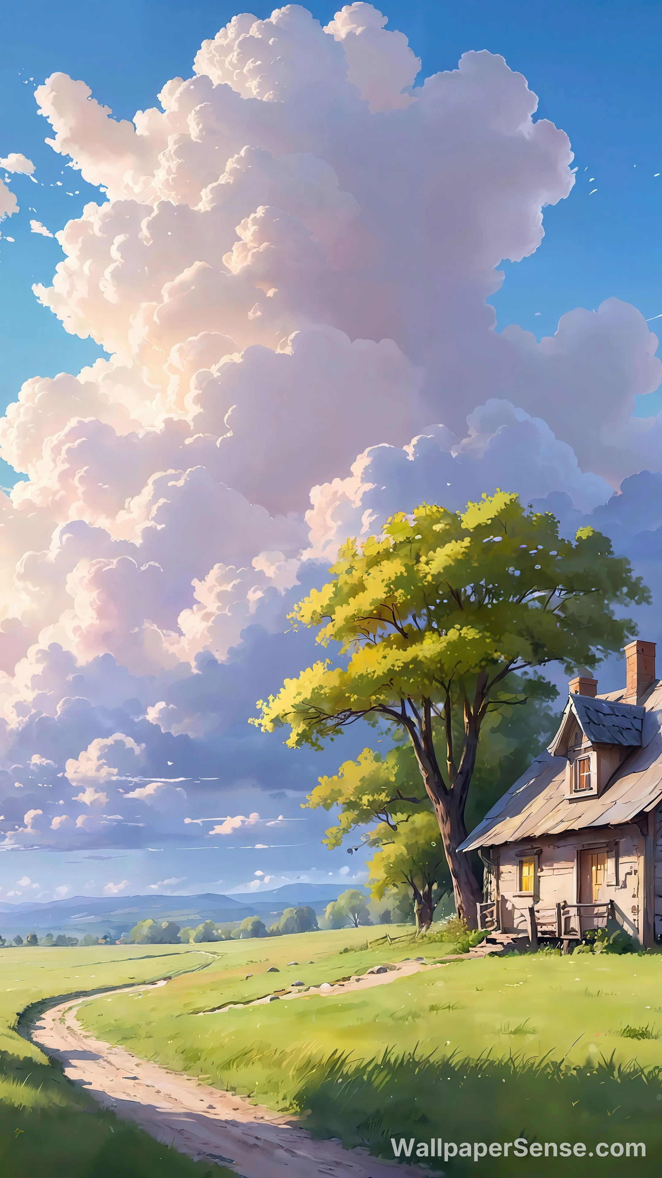 Anime vesnická chata 8K ultra HD mobilní pozadí
