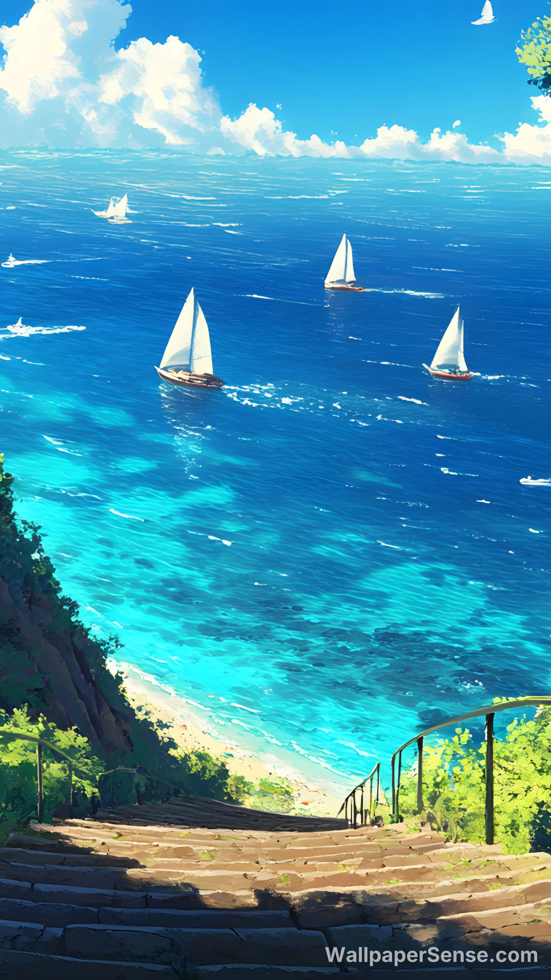 Anime-stil kystsejlads 8K ultra HD baggrundsbillede