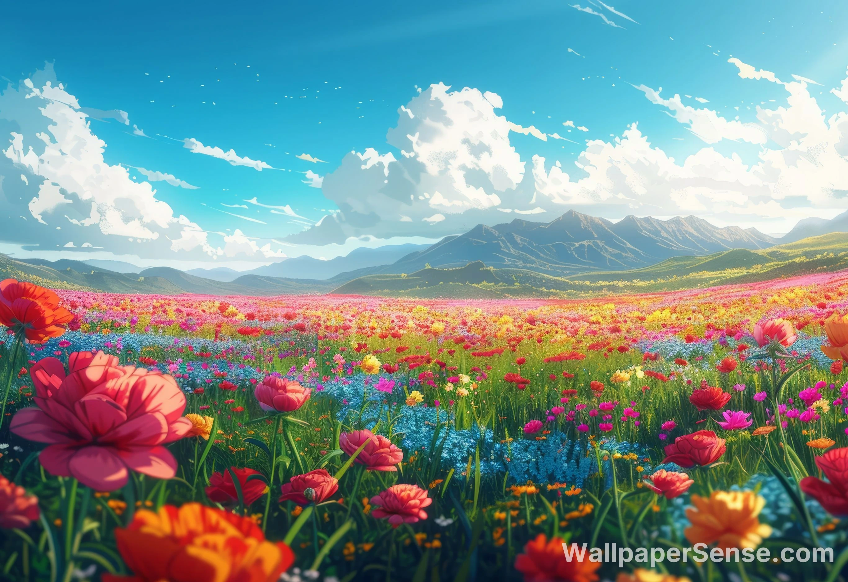 Anime-Style Flower Field 8K Desktop Wallpaper