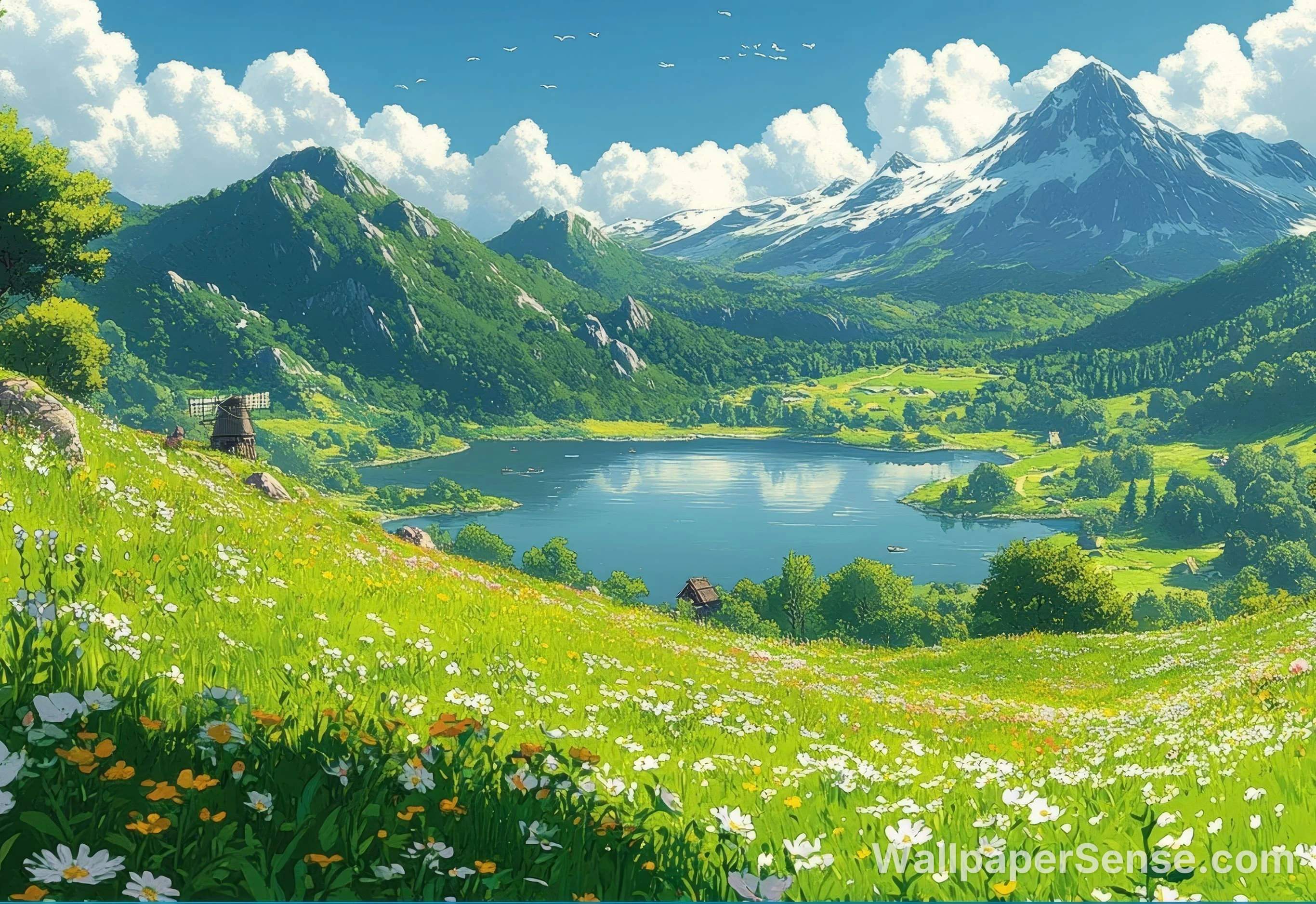 Alpine Valley Lake Scene 8K Desktop Wallpaper
