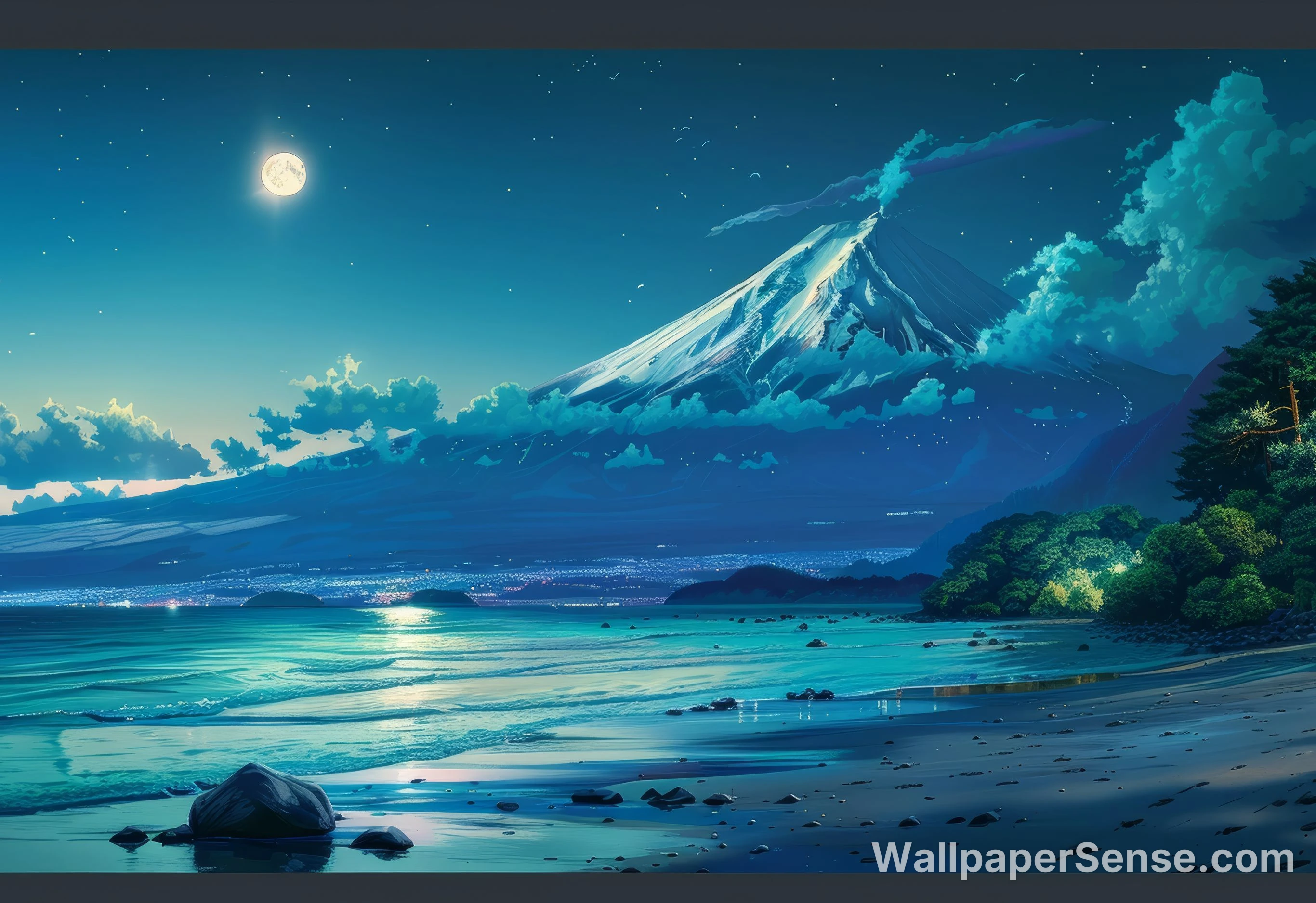 Japonský pohled na Mount Fuji v noci 8K Ultra HD sbírka pozadí - Japonský horský jezero 8K ultra HD stěnová tapeta