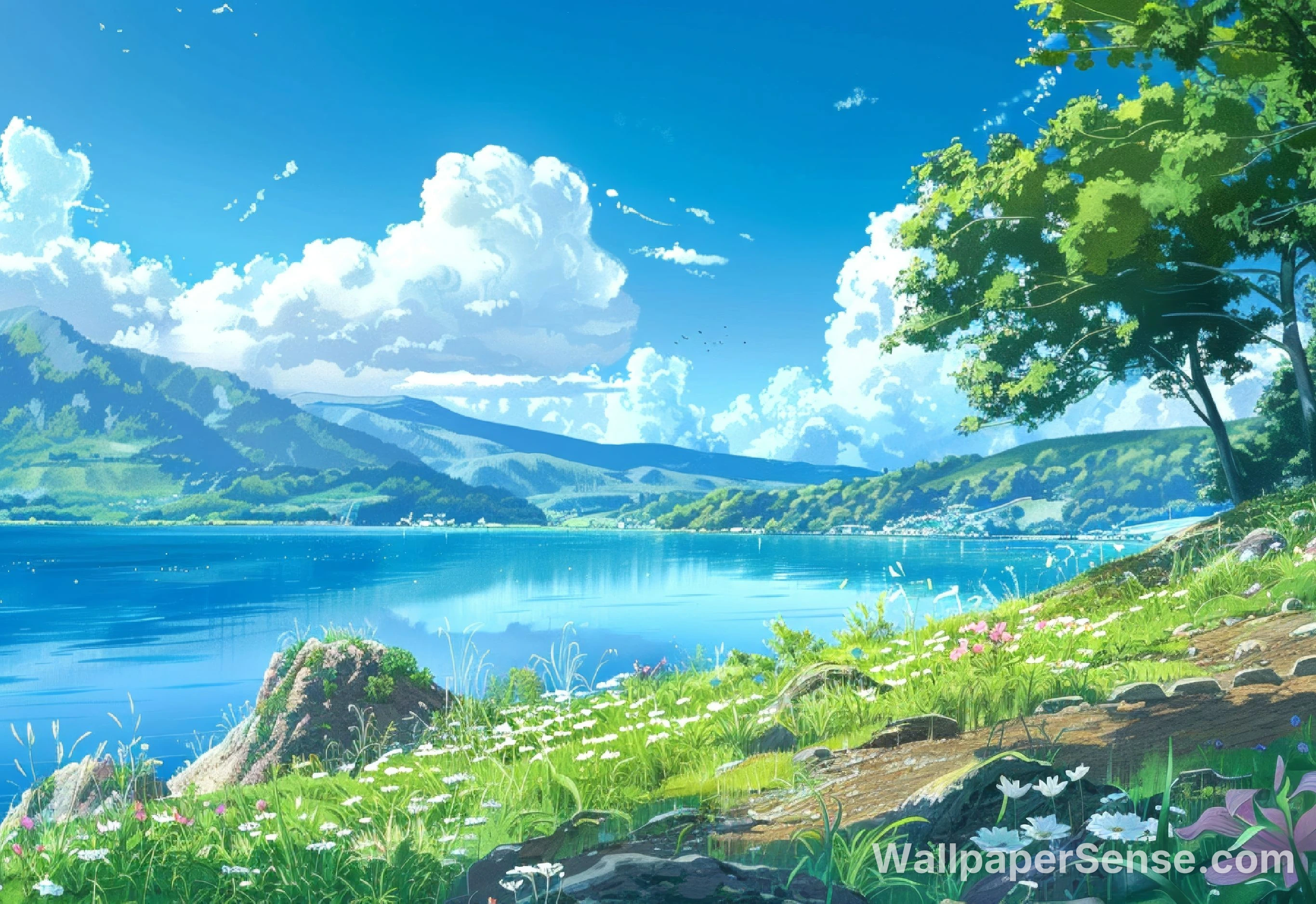 Japanese Anime Lake Scene 8K Ultra HD Desktop Wallpaper