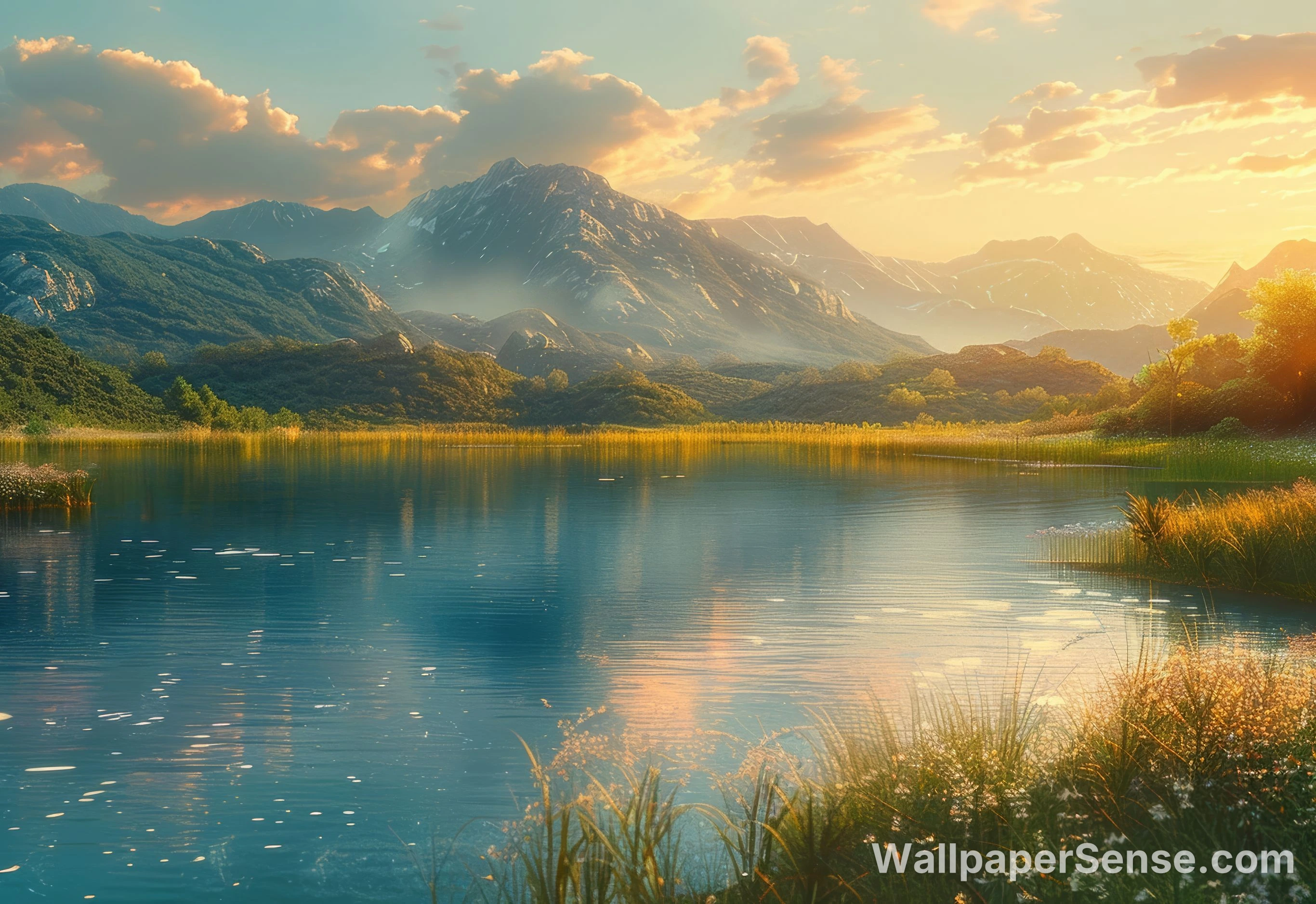 Klidný hory a jezero 8K Ultra HD stěnová tapeta