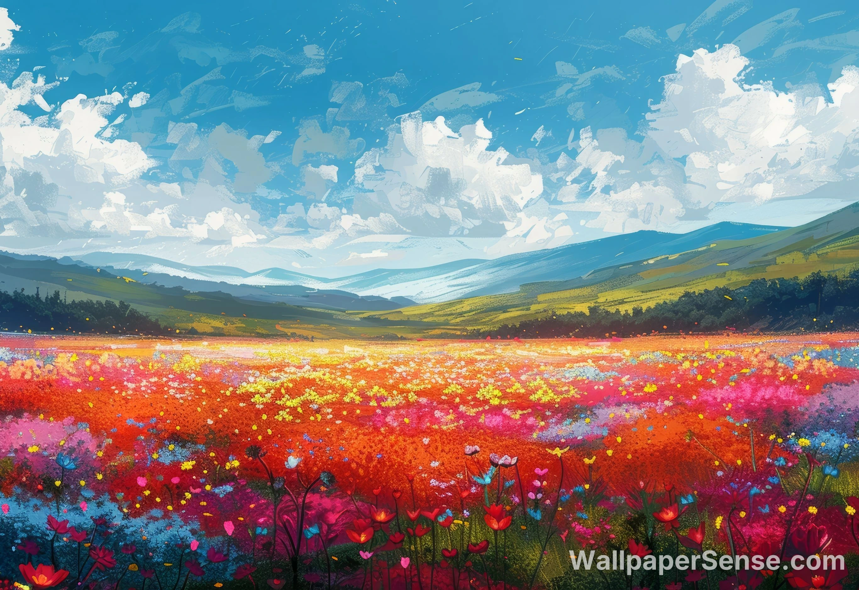 Oil-Painting-Style Flower Field 8K Ultra HD Desktop Wallpaper