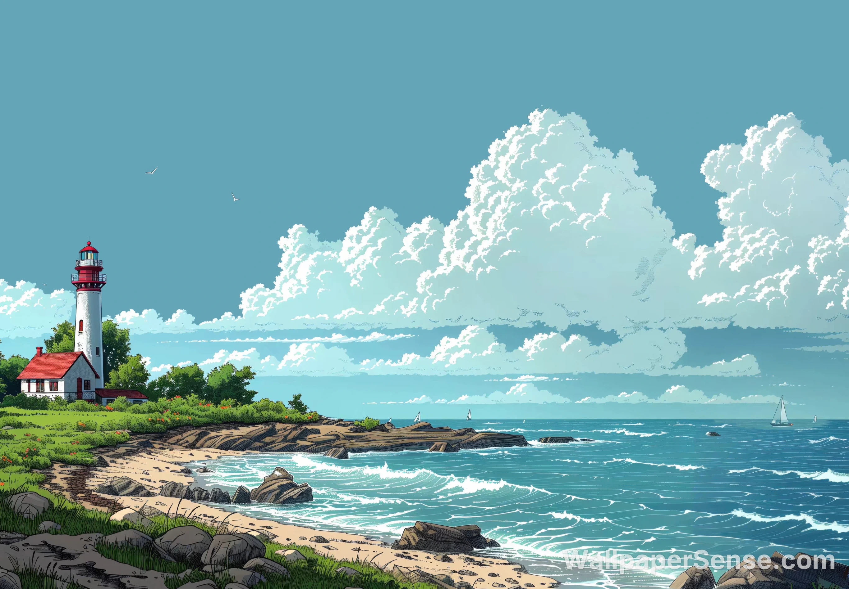 Anime Küstenstrand 4K Desktop Hintergrund