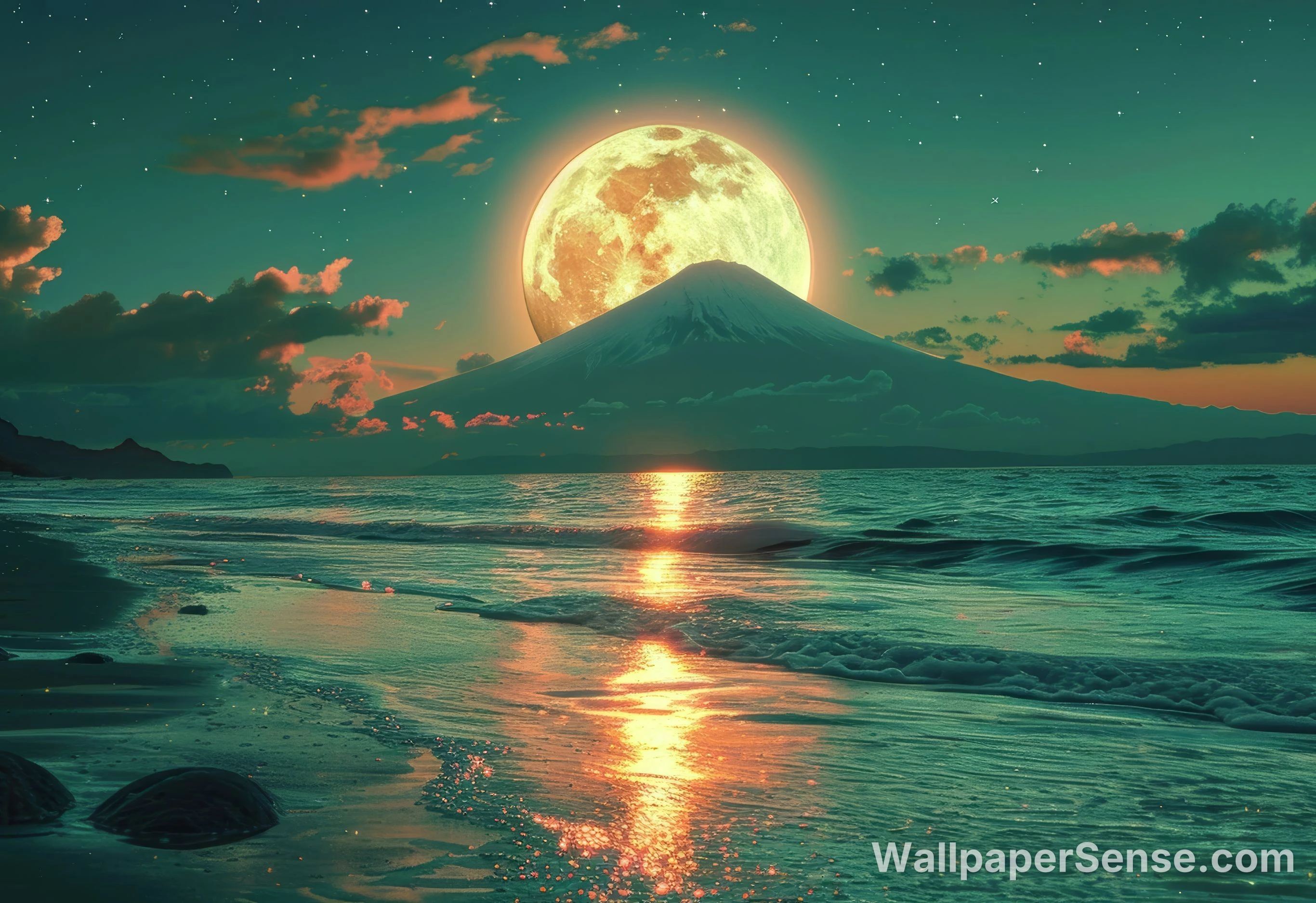 Japonský Mount Fuji v měsíčním světle 8K ultra HD stěnka