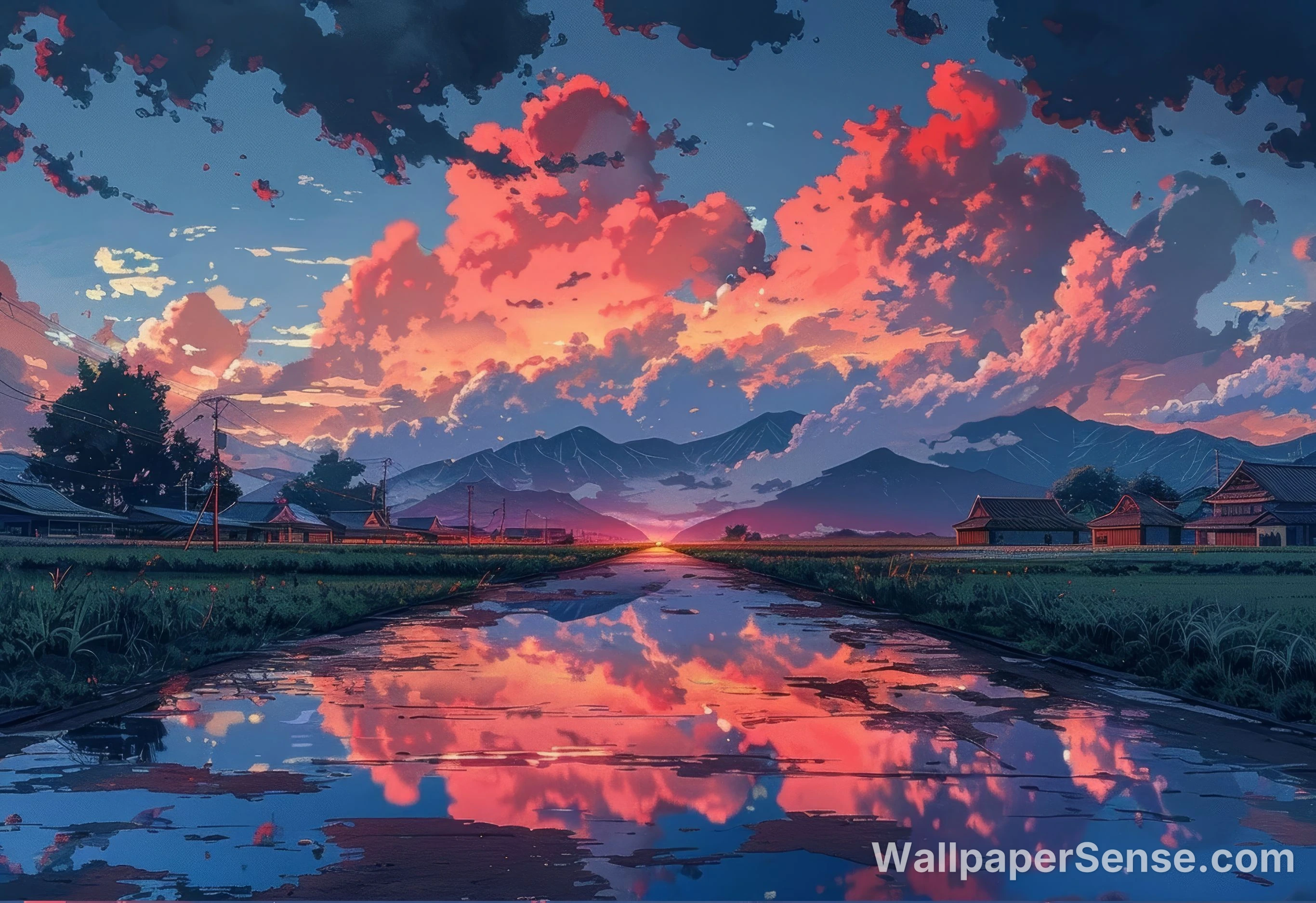 Japonský anime západ slunce 8K Ultra HD tabletový obrázek