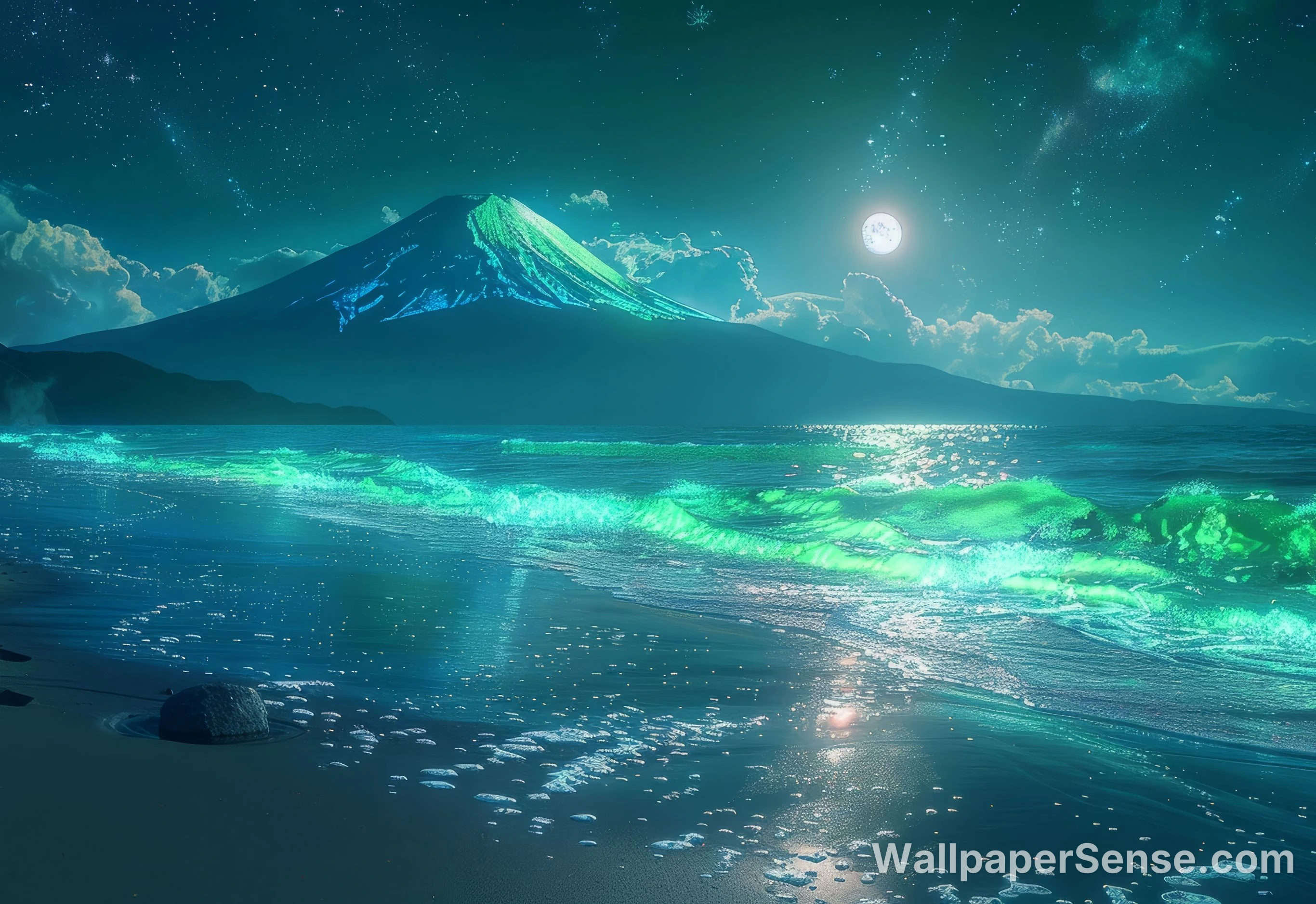 Japonská měsíční horská scéna 8K ultra HD stěnový papír - Premium wallpaper in 7680x5274 resolution