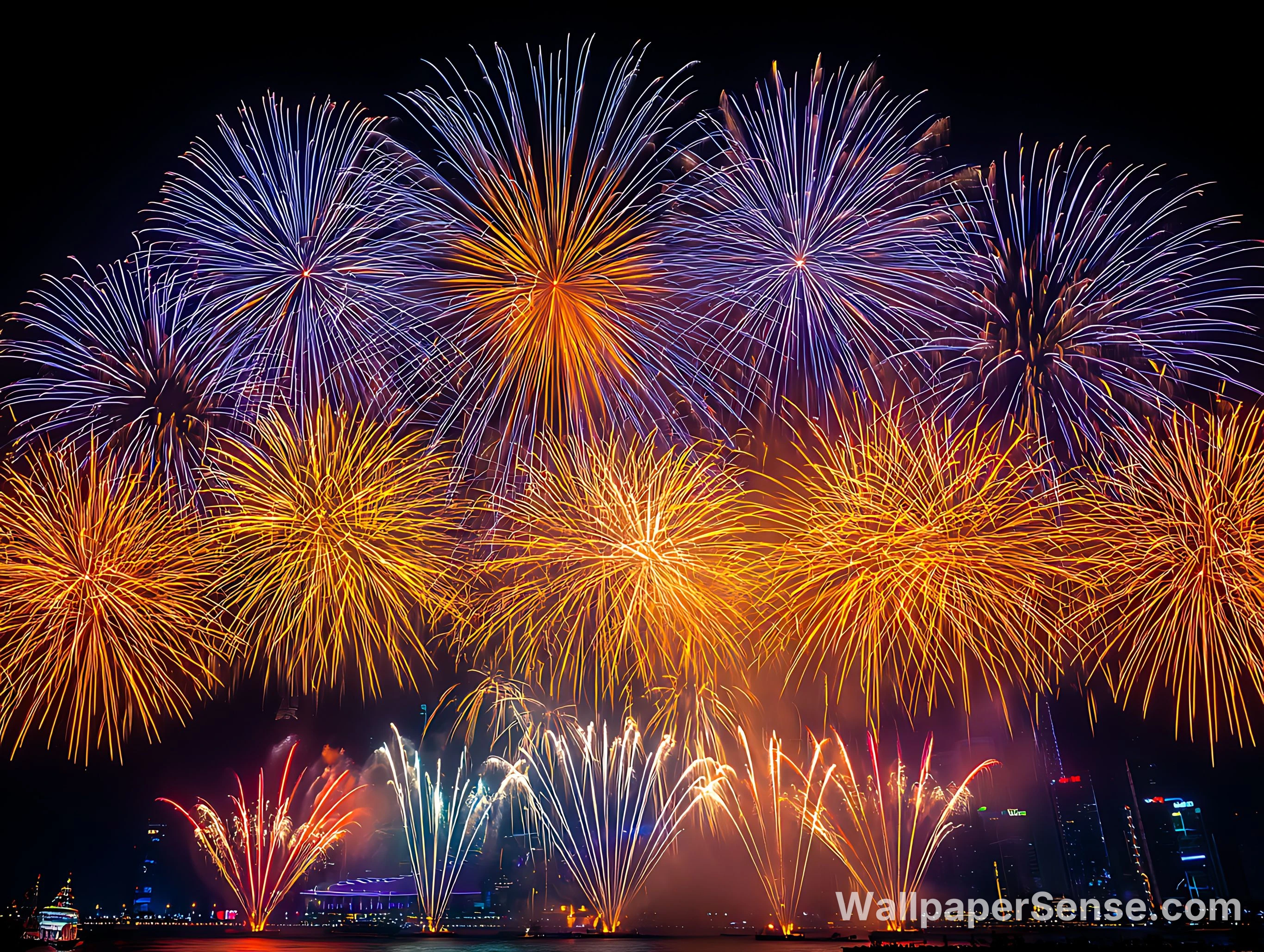 Collection de fonds d'écran 4K et 8K Ultra HD Ciel de feu d'artifice japonais - Paysage nocturne avec feux d'artifice japonais 4K pour bureau