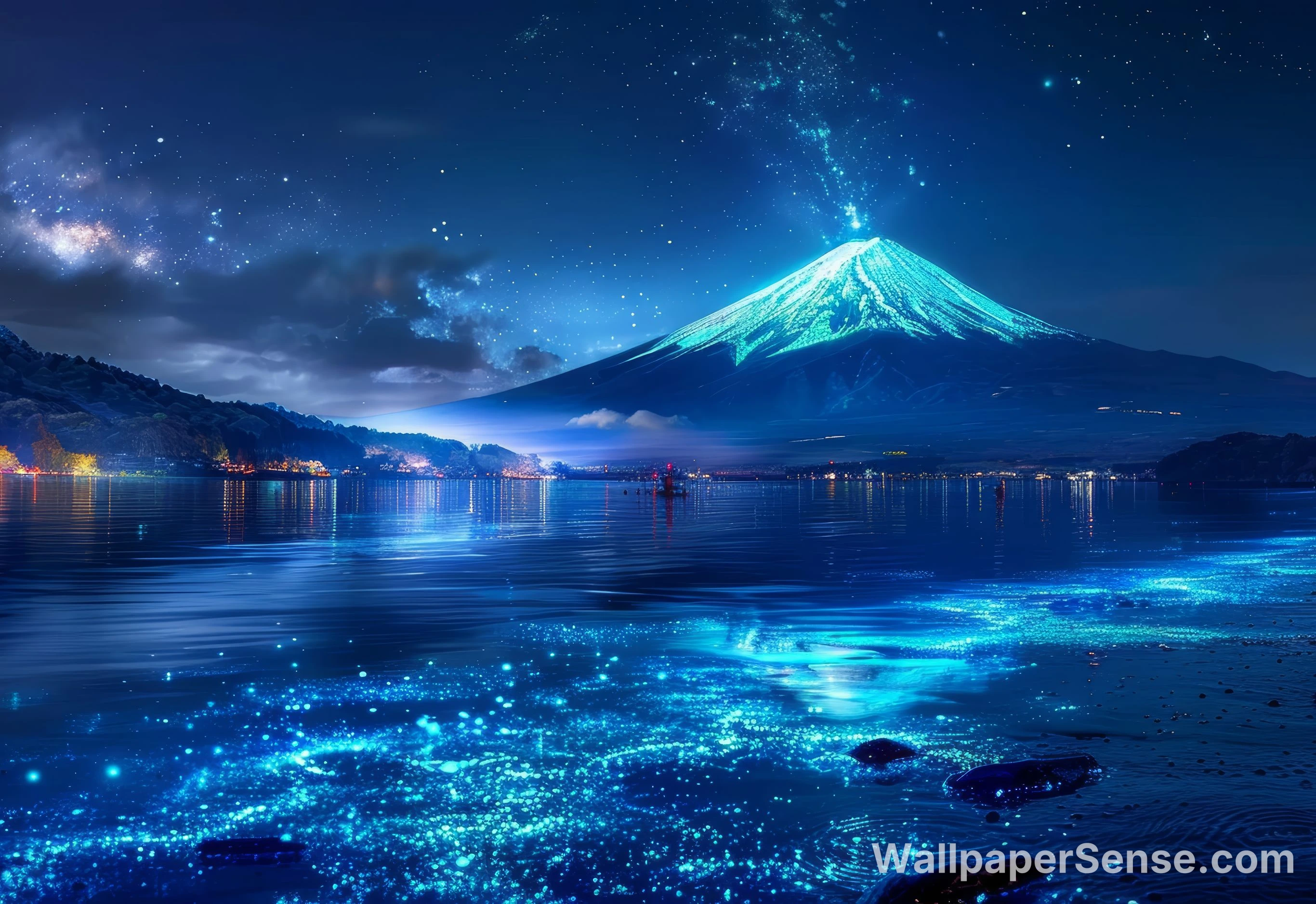 Japonský Mount Fuji noční obloha 8K Ultra HD stěnka