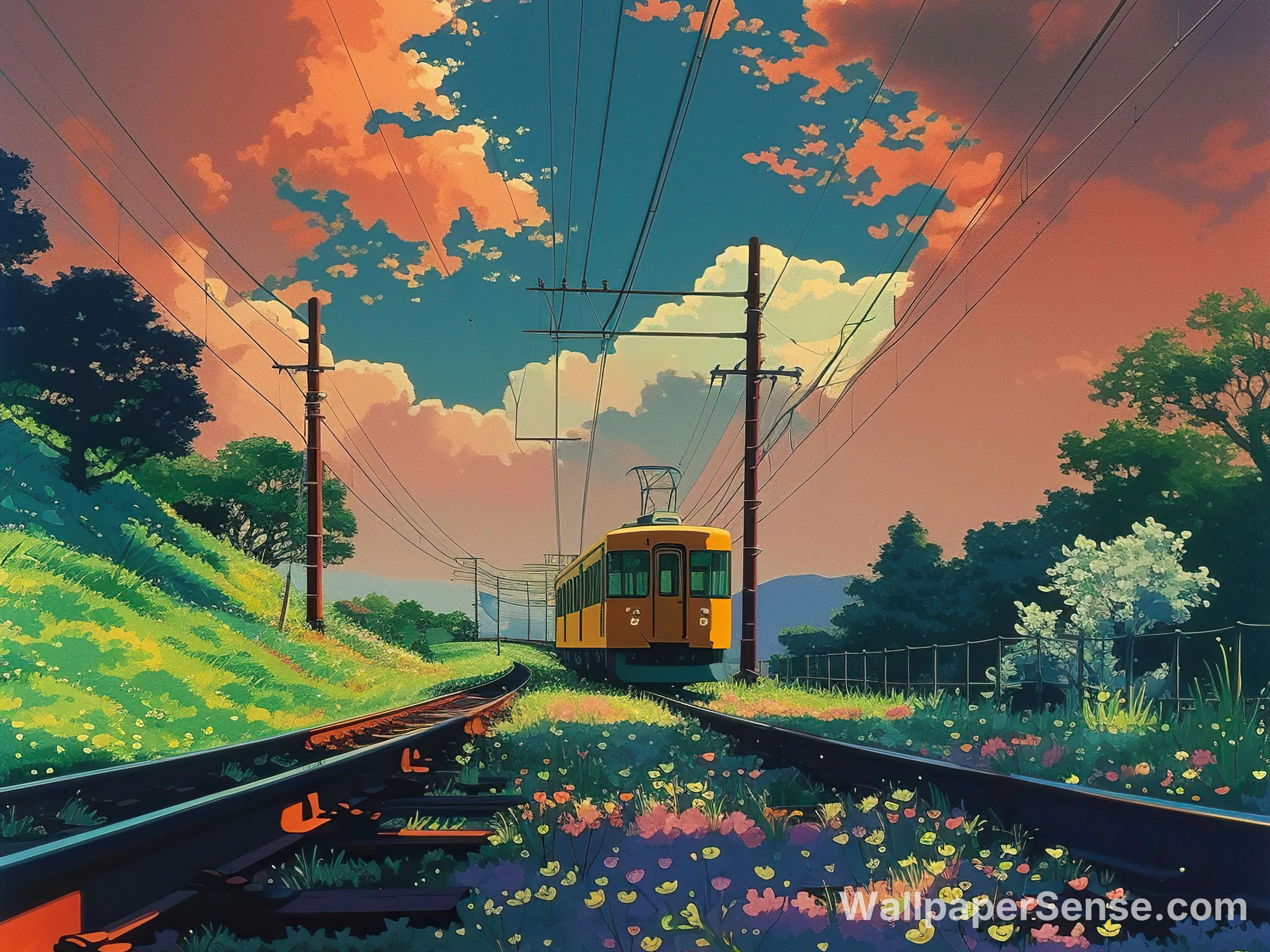 Japonská anime cesta vlakem 4K stolní pozadí