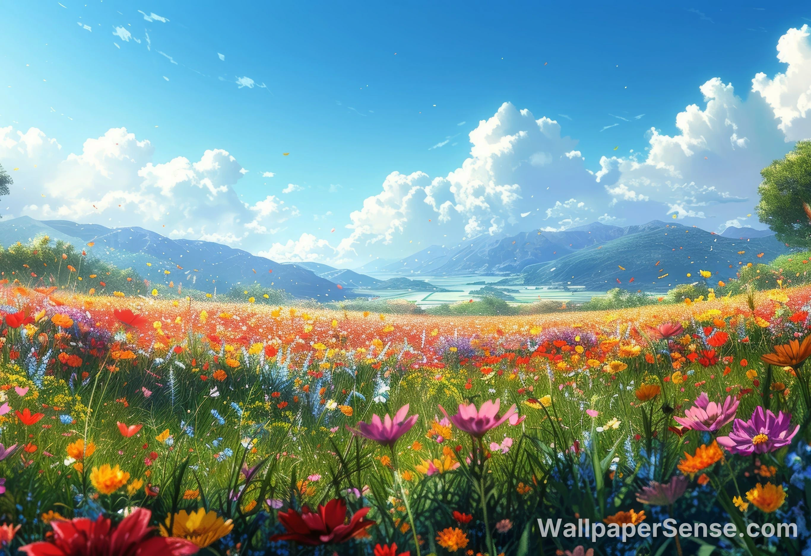 Anime-Style Flower Field 8K Desktop Wallpaper