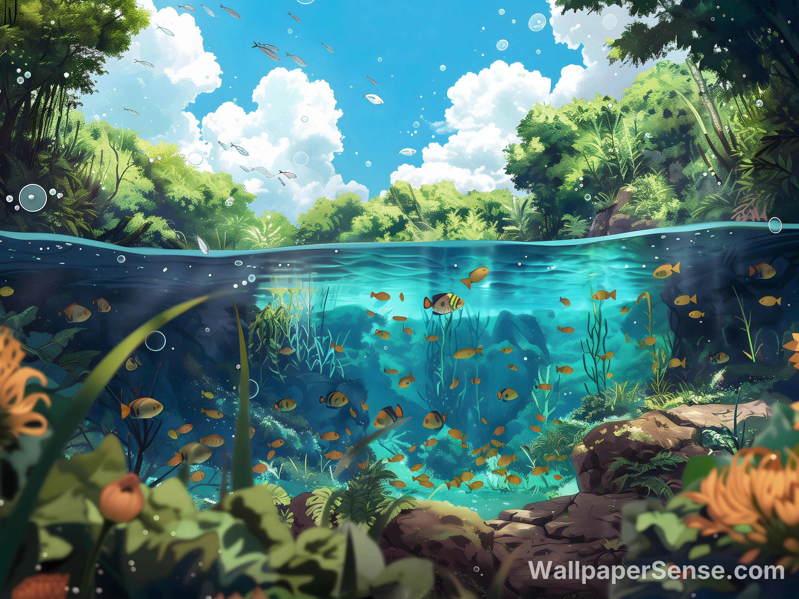 Fondo de pantalla 4K estilo anime: selva submarina
