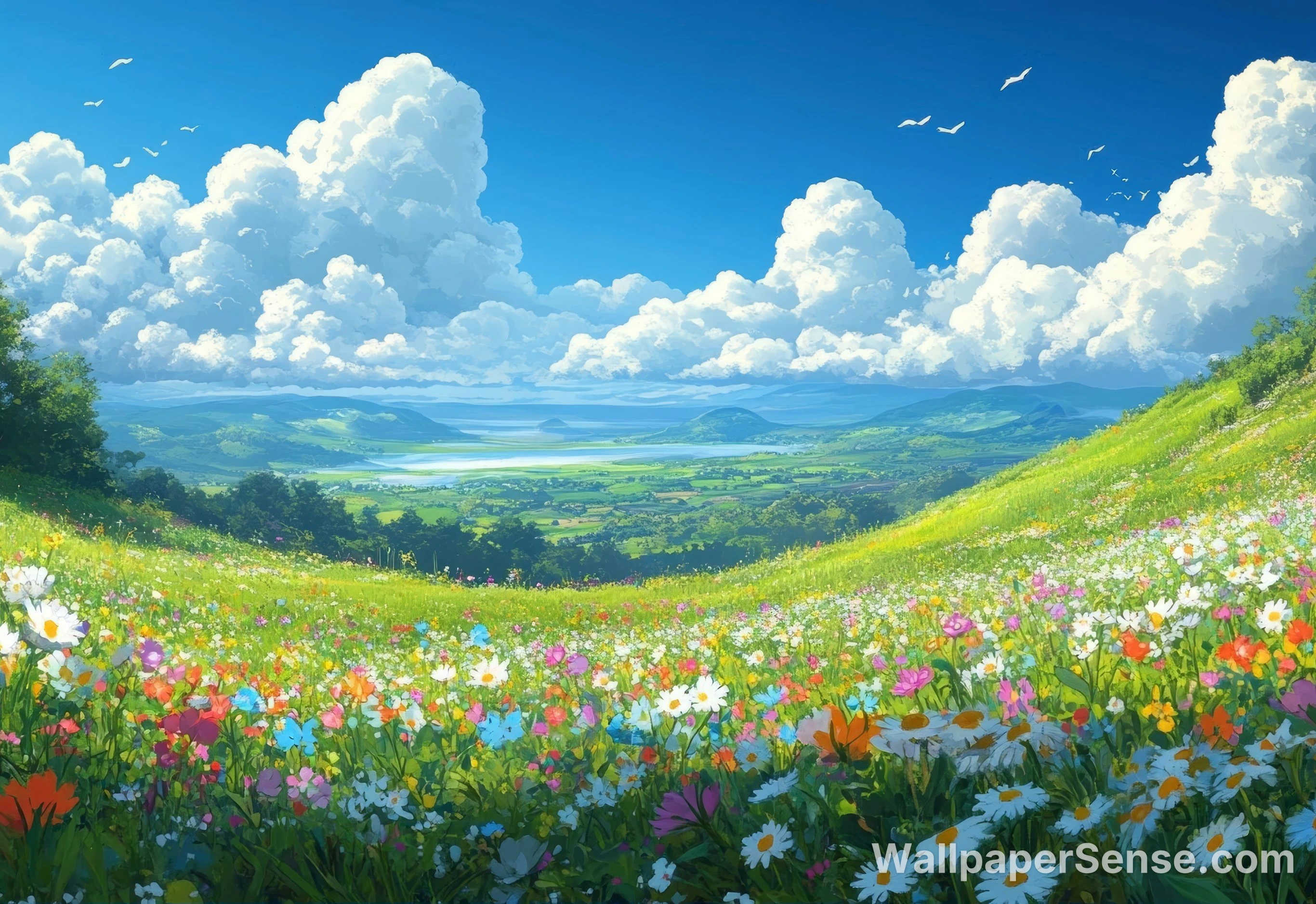 Japanese Anime Flower Field 8K Desktop Wallpaper