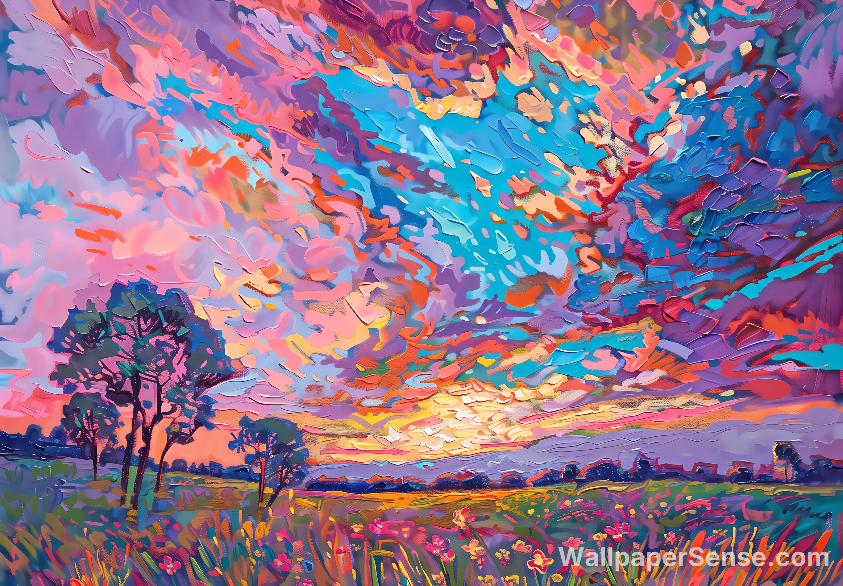 Abstract Oil Painting Flower Field 4K Desktop Wallpaper