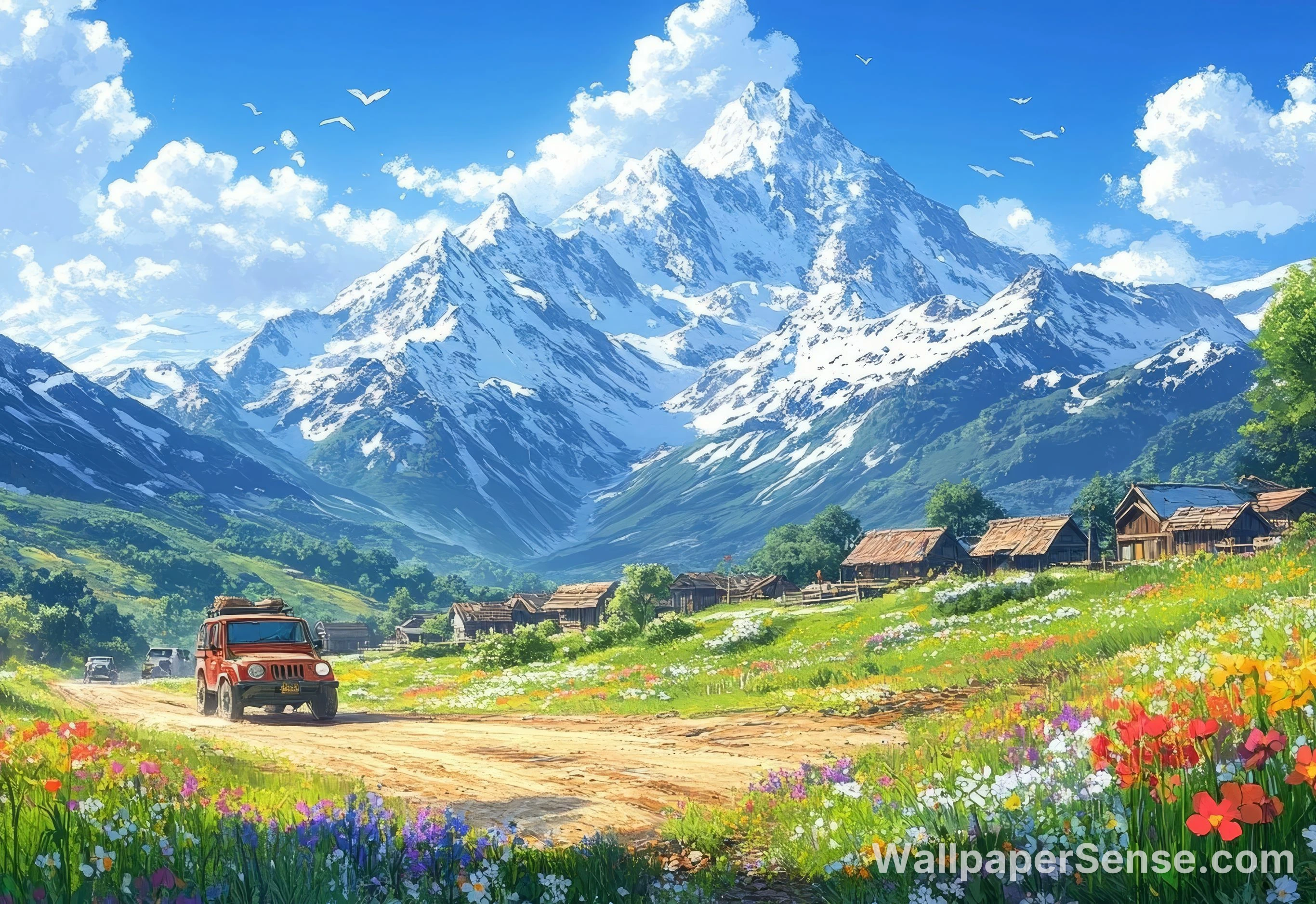 Alpine Snowy Mountain Village 8K Ultra HD Desktop Wallpaper